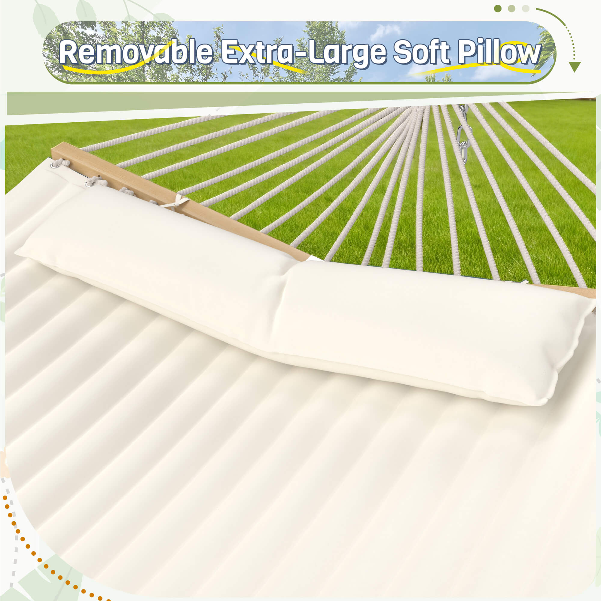 HOMREST Modern Portable Hammock, Outdoor Rope Hammock for Backyard, Beach & Camping, Off-White