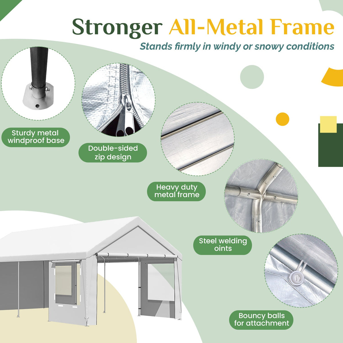 homrest 12' x 24' Heavy Duty Carport£¬Portable Garage with UV Protection & Steel Frame, Car Port with Removable Sidewalls, All-Season Car Canopy for Tractor, Truck, Boat, White