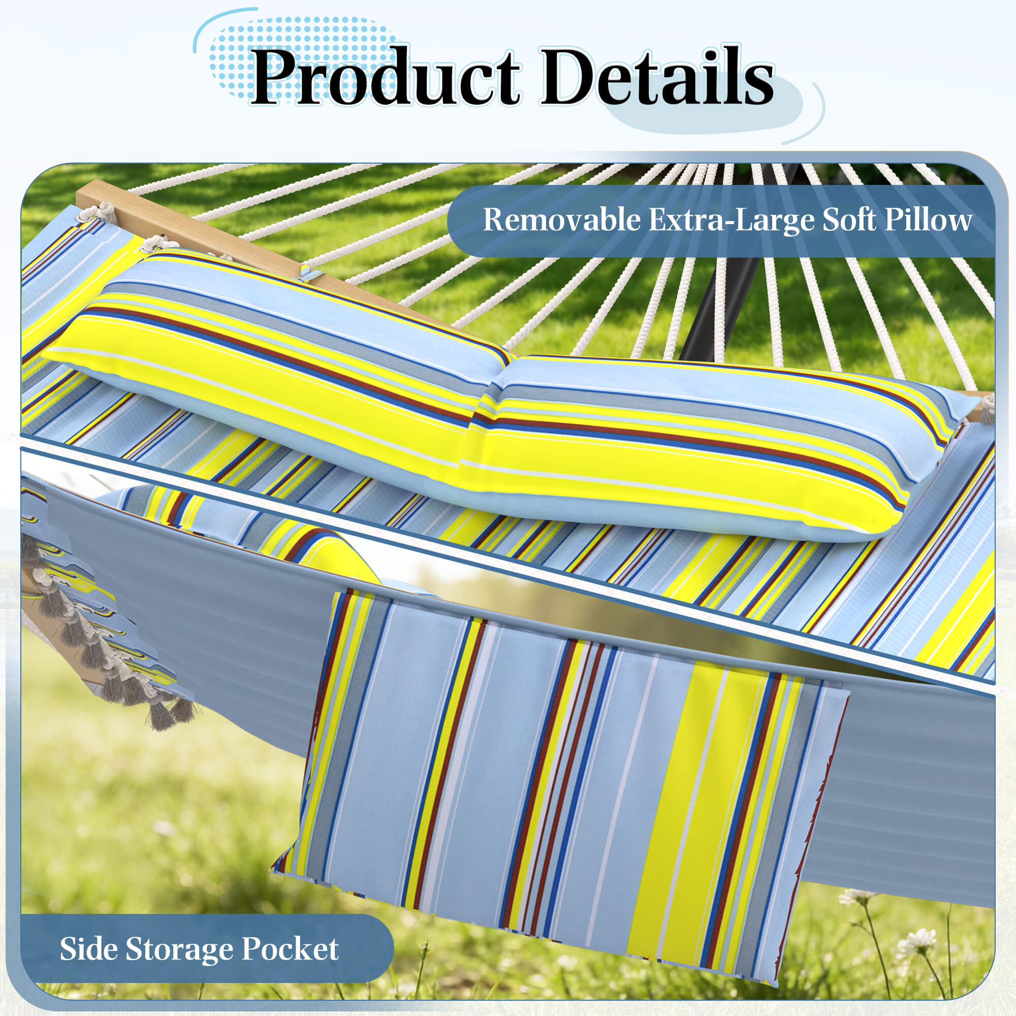 HOMREST Modern Rope Hammock with Stand, Portable Outdoor Hammock for Backyard, Beach & Camping, Green Stripes