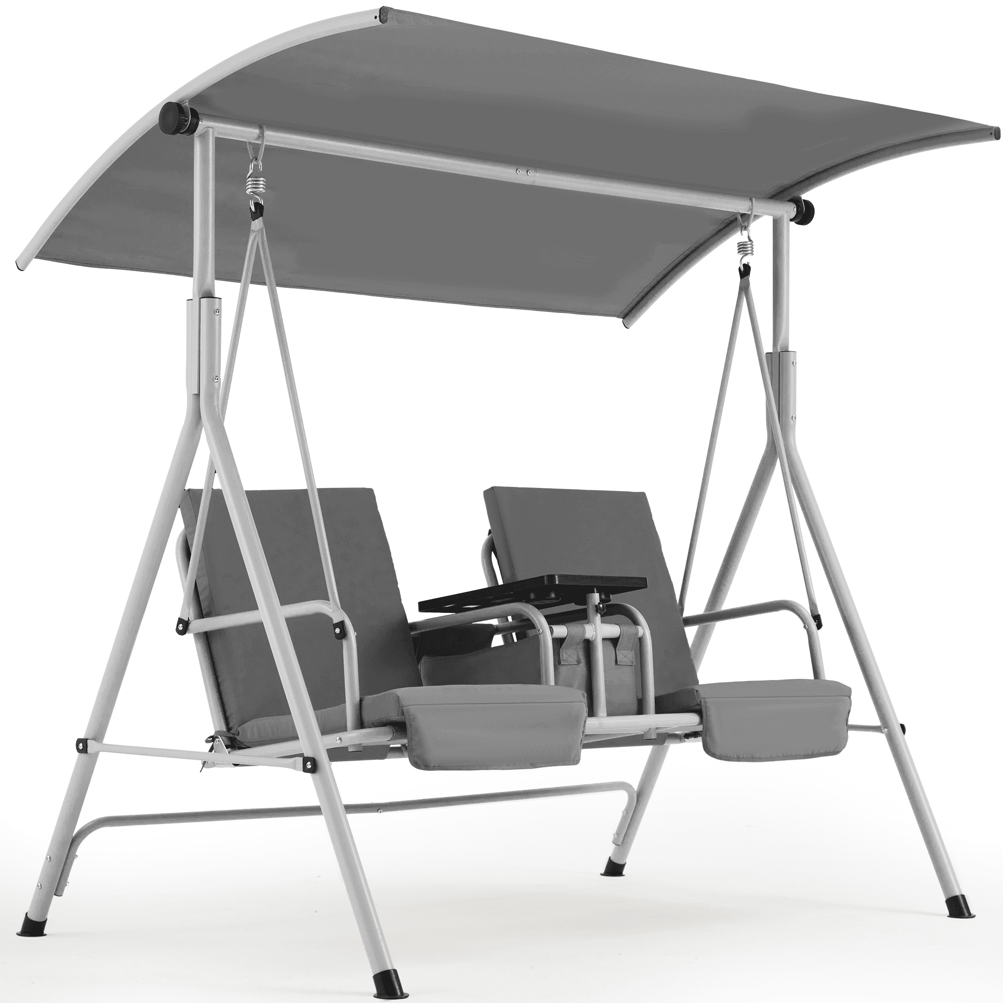 Homrest 2 Seat Outdoor Porch Swing with Adjustable Canopy, Gray