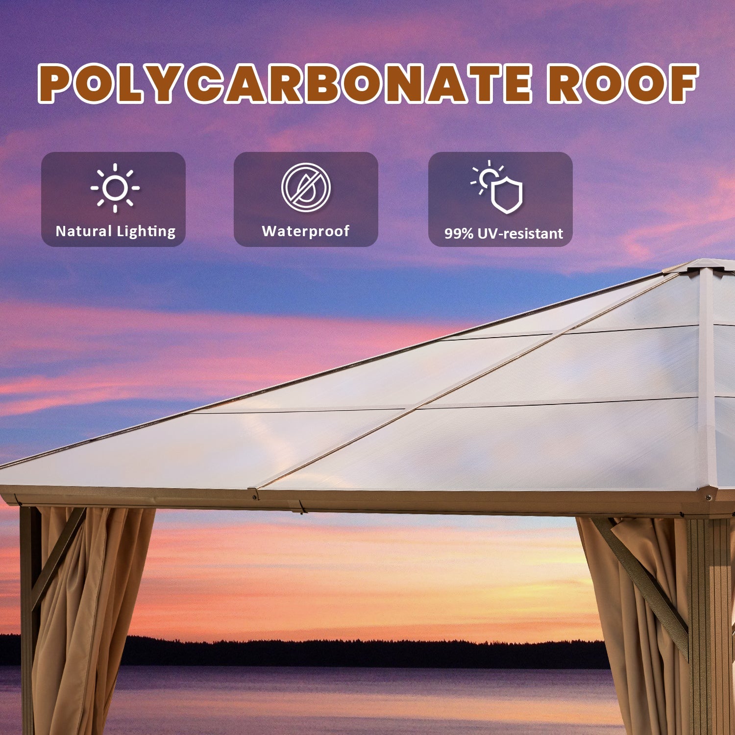 Homrest 12' x 16' Hardtop Gazebo, Outdoor Polycarbonate Roof Canopy, Aluminum Frame Permanent Pavilion, Sunshade