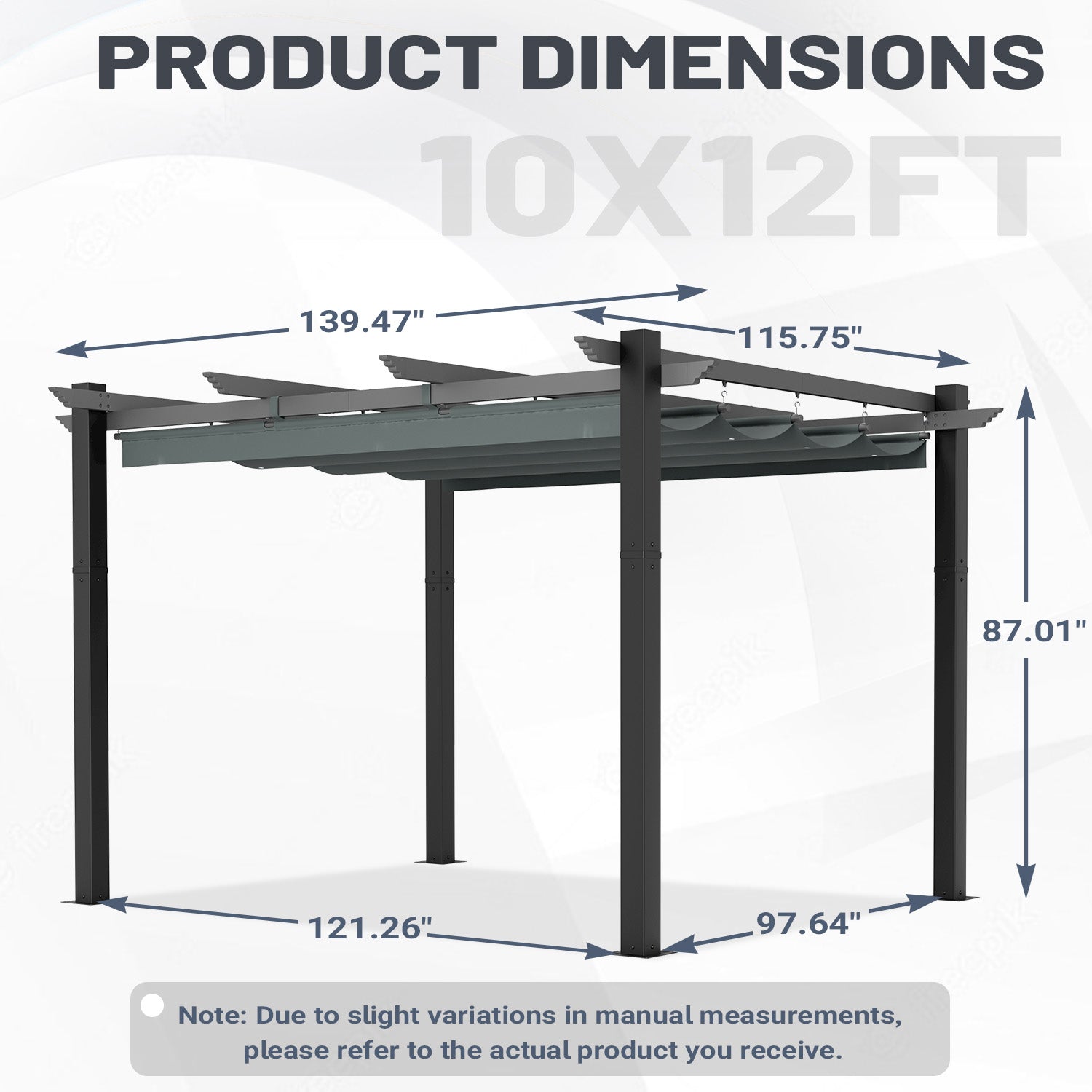 HOMREST Retractable Pergola 10x12 Ft, Upgraded Sun Shade with Waterproof Canopy, Durable Metal Patio Shelter with Magnetic Attachment for Backyard Garden Deck (Gary)