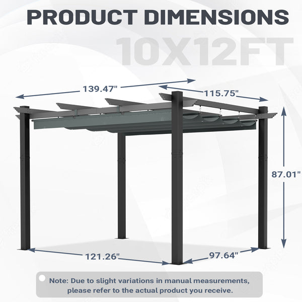 HOMREST Retractable Pergola 10x12 Ft, Upgraded Sun Shade with Waterproof Canopy, Durable Metal Patio Shelter with Magnetic Attachment for Backyard Garden Deck (Gary)