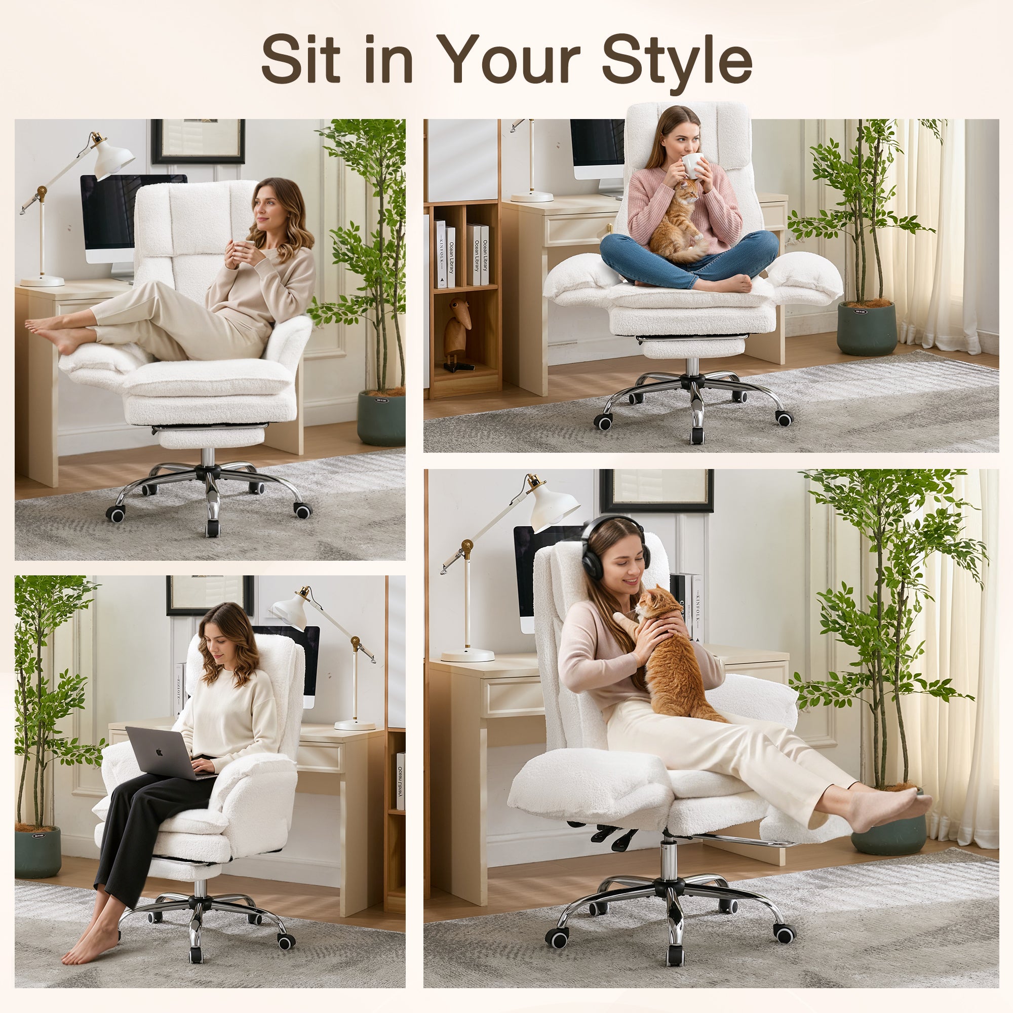 HOMREST Cloud Cross Legged Office Chair with Footrest,Leather Big and Tall Executive Ergonomic Chair,155° Reclining Computer Wide Desk Chair, White