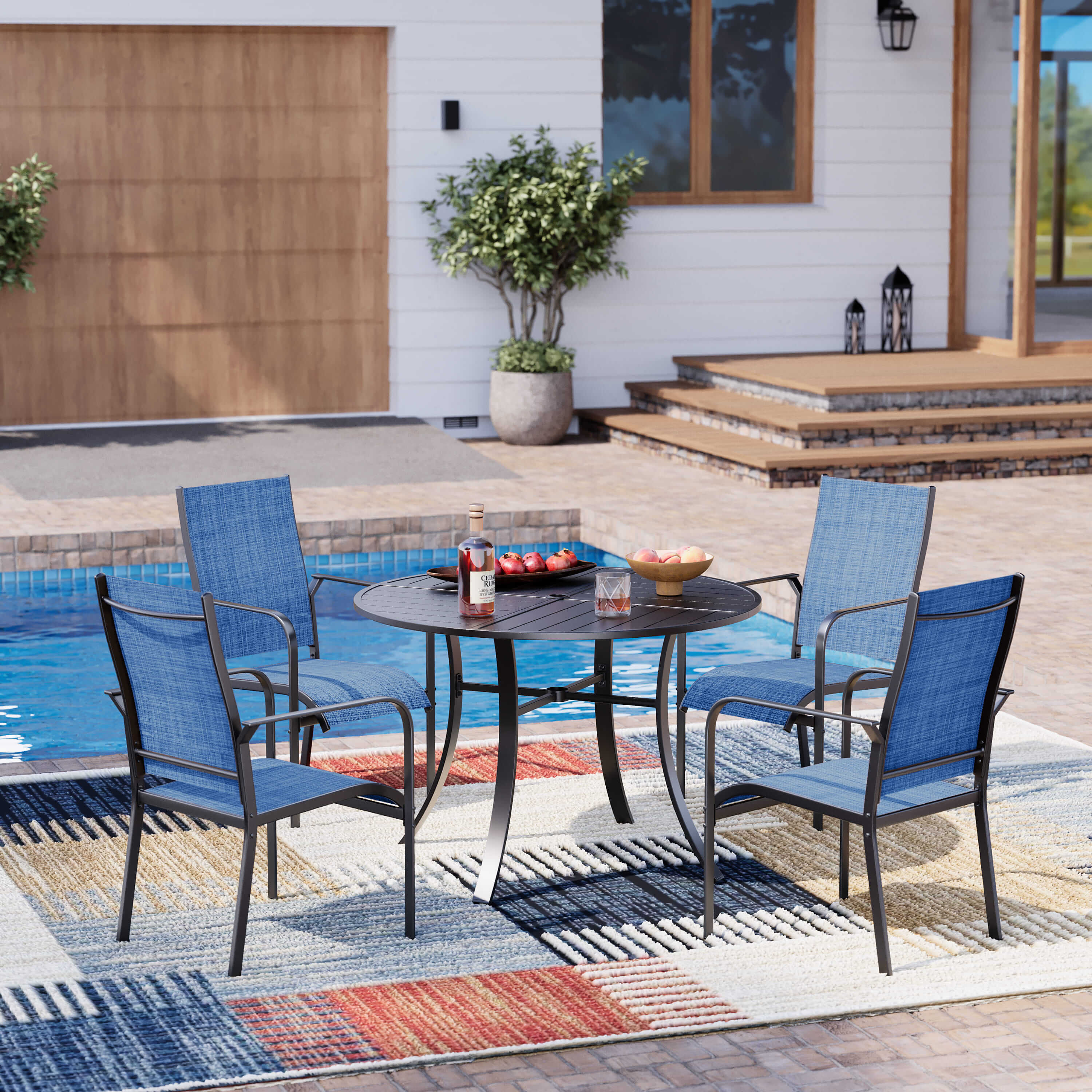 HOMREST 6 Pack Outdoor Dining Chairs, Stackable Patio Chairs with Breathable Textilene & Durable Metal Frame, Blue