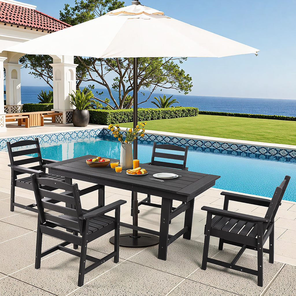 HOMREST Outdoor Table and Chairs for 4, HDPE Weather Resistant Outdoor Dining Set, Black