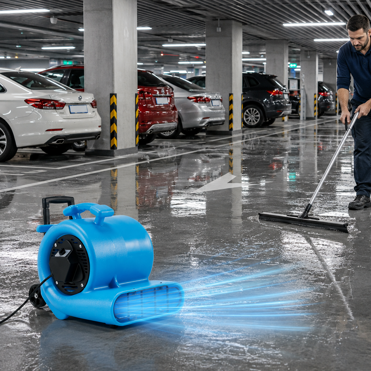 HOMREST 1 HP Air Mover, 4000 CFM Carpet Dryer & Floor Blower, 3-Speed Commercial Fan with 3 Adjustable Angles, Handle & Wheels, 15 Ft Power Cord, Stackable