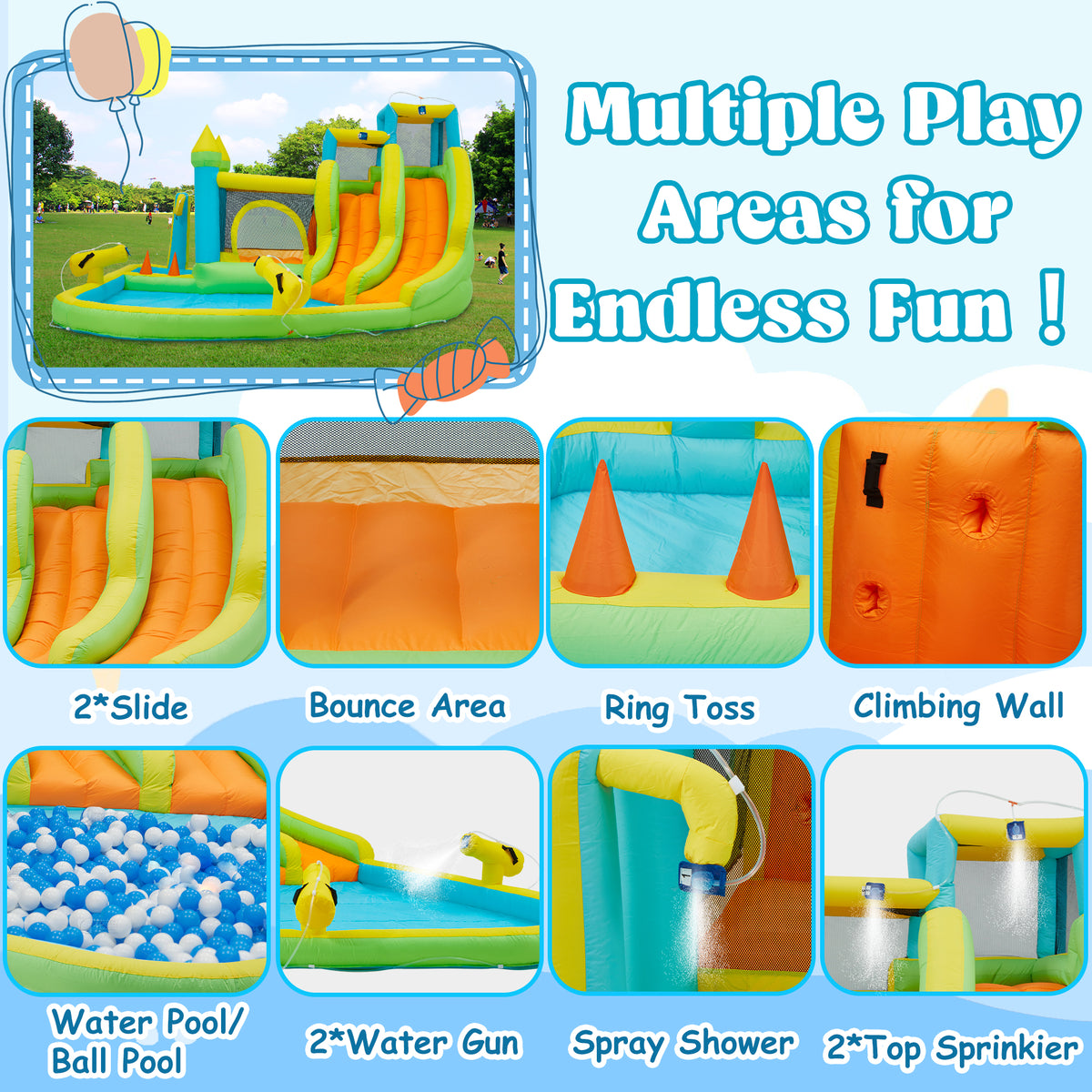 Homrest Inflatable Water Slide,10 in 1 Water Park Bounce House for Kids 3-12