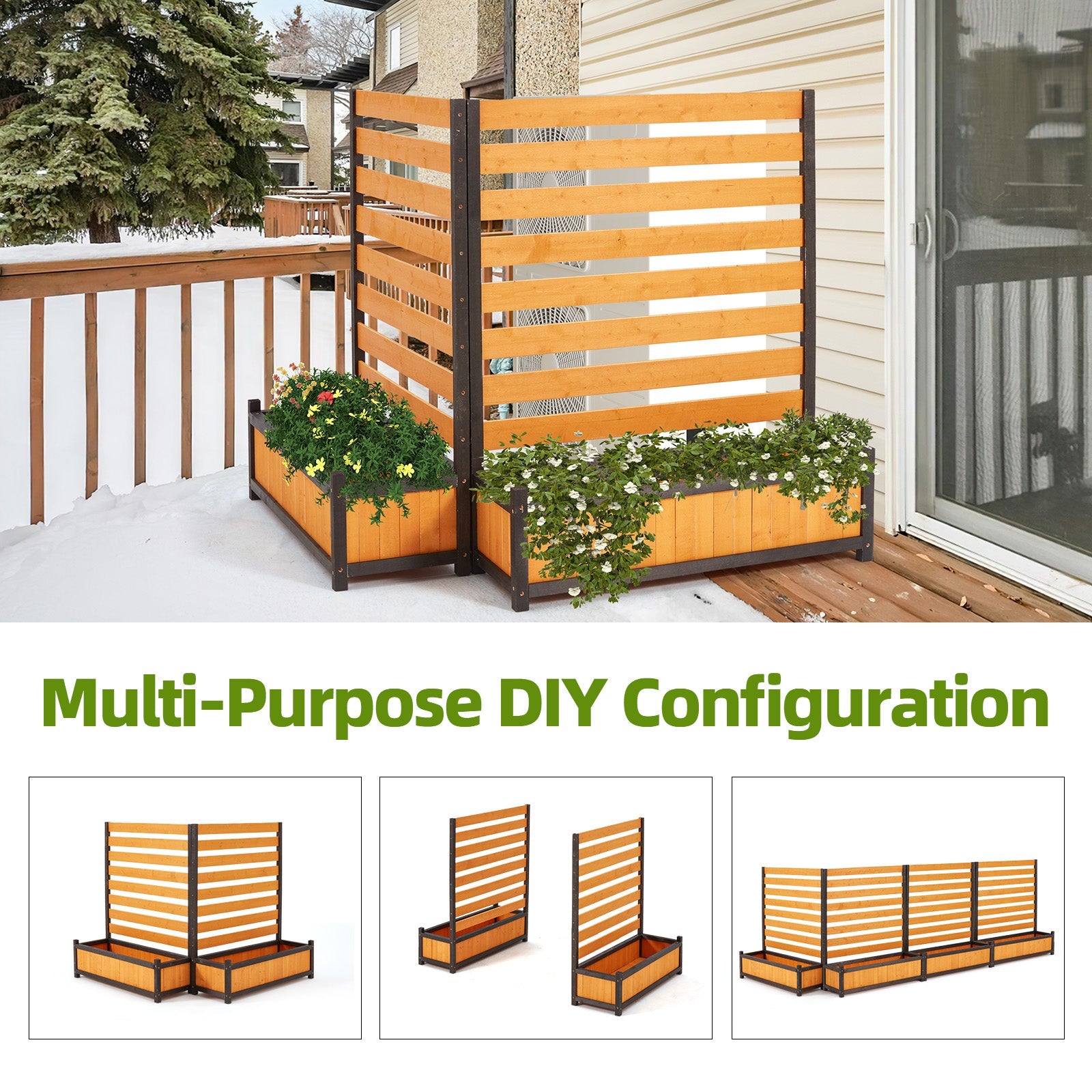 HOMREST No-Dig Privacy Fence Planter, Wood Outdoor Screen for AC Unit, Trash & Flower Bed, Weather-Resistant, (2PCS 36" W x 45" H Yellow)