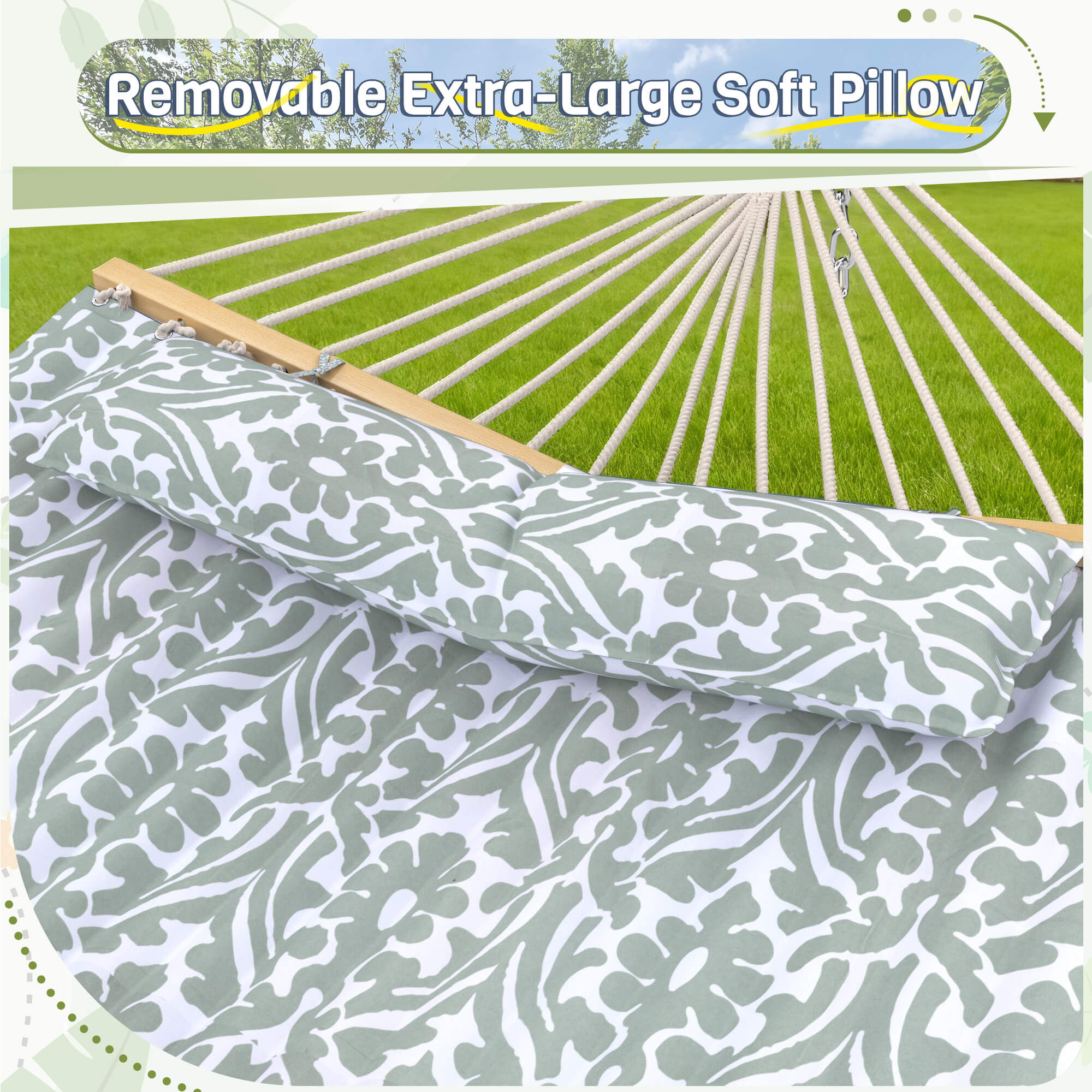 HOMREST Modern Portable Hammock, Outdoor Rope Hammock for Backyard, Beach & Camping, Gray Floral