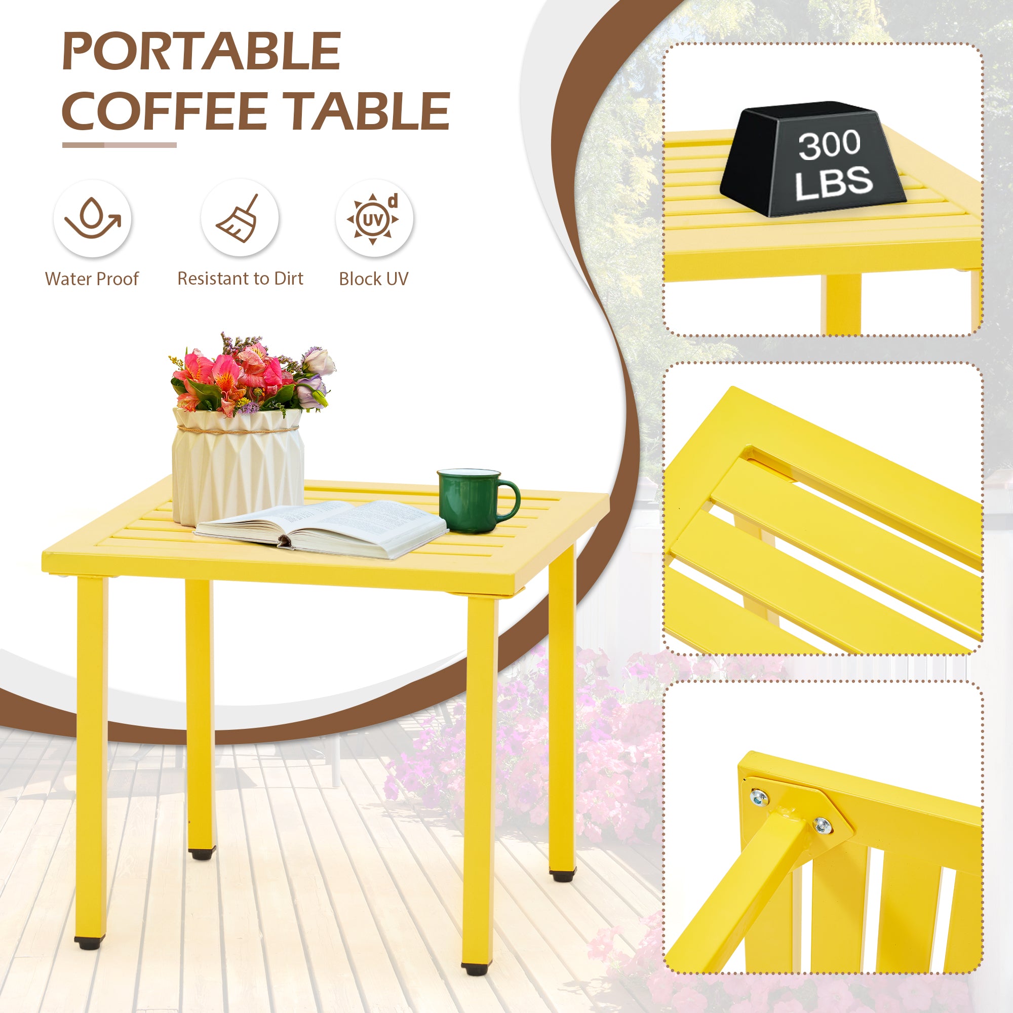 HOMREST 3-Piece Outdoor Bistro Set – Metal Chairs & Table, Yellow