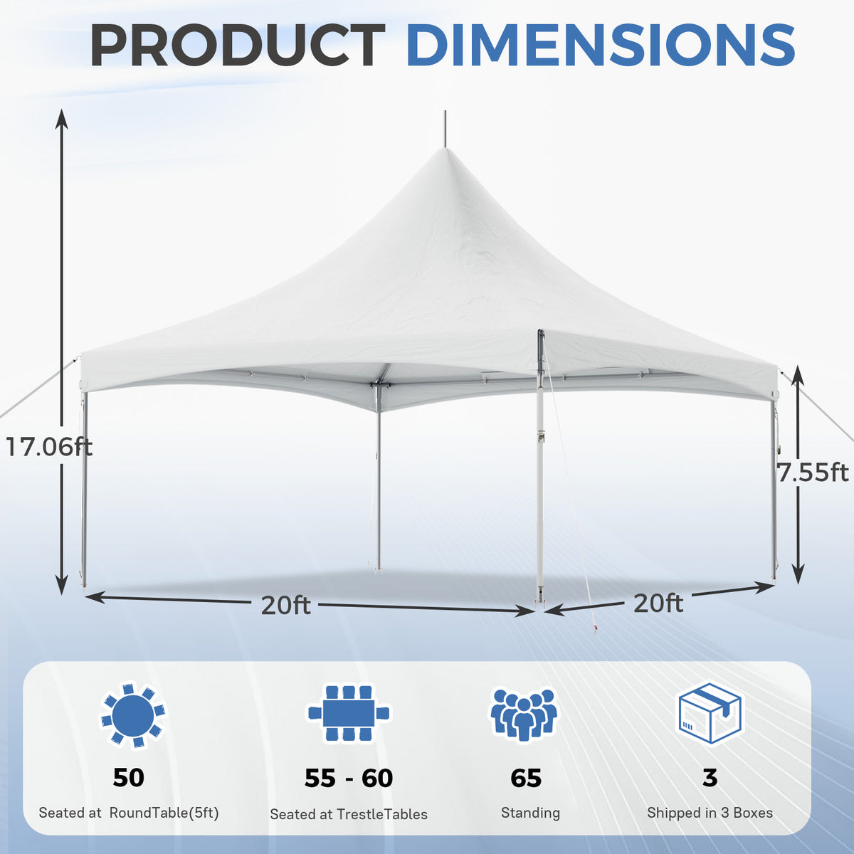 HOMREST 20x20ft Party Tent Outdoor Wedding Tent Heavy Duty Peaked Frame Canopy With Fire Retardant PVC Top 80 Person Capacity Gazebo Shelter Tent For Event Commercials White