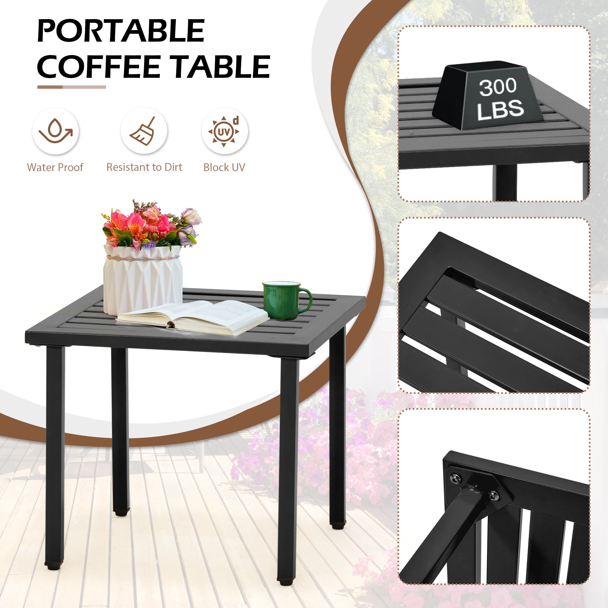 HOMREST 3-Piece Outdoor Bistro Set – Metal Chairs & Table, Black