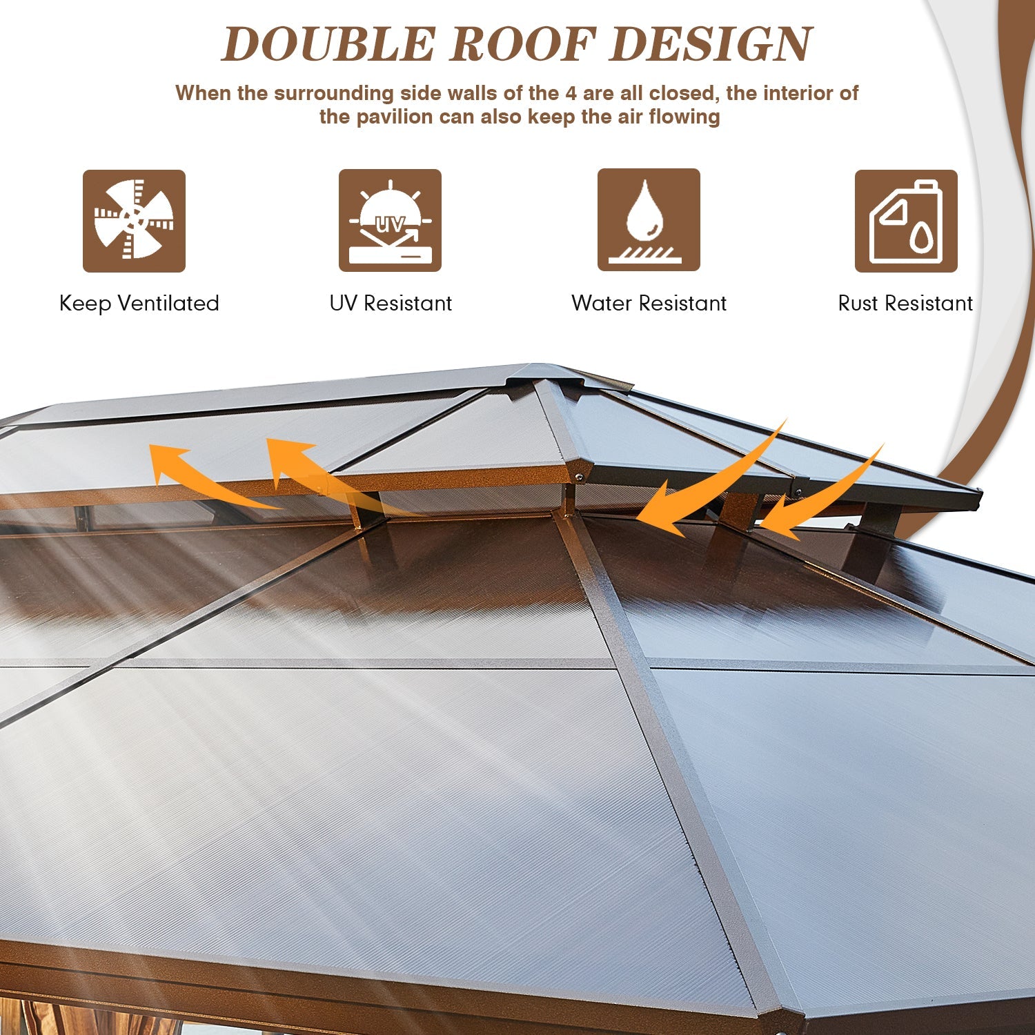 Homrest 12'x16' Patio Hardtop Gazebos Canopy Polycarbonate Double-Roof w/ Netting & Curtains - Homrest