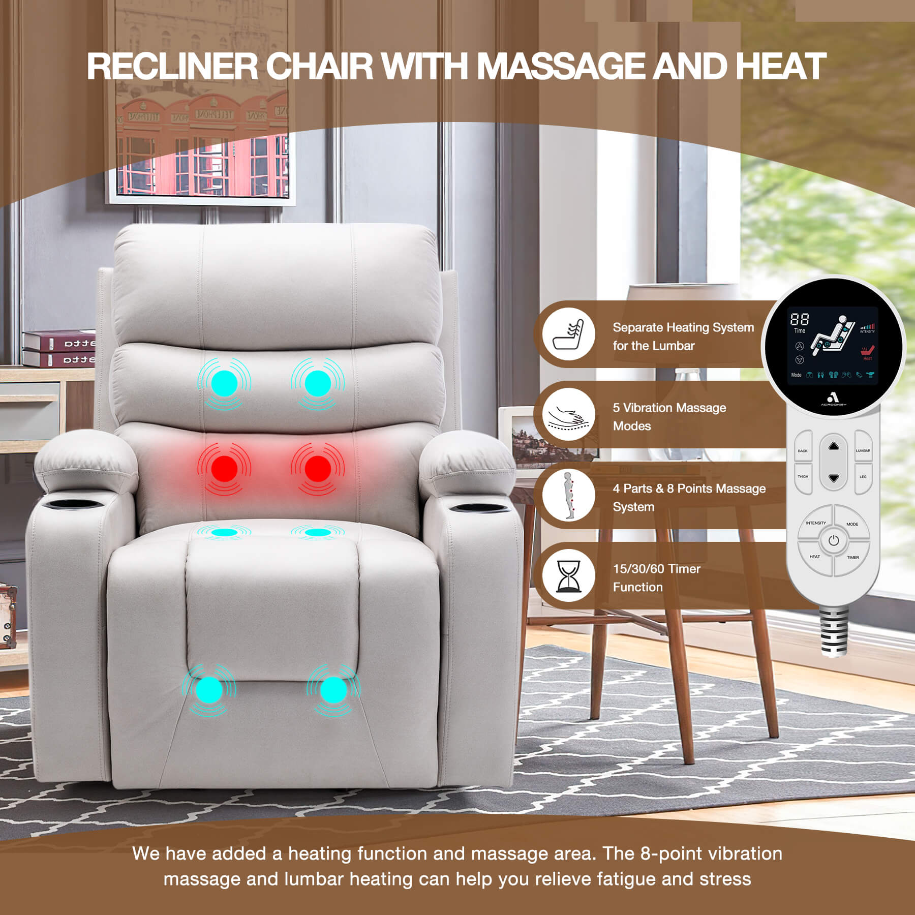 Homrest Power Lift Recliner Chair for Elderly with Massage & Heat, Beige White
