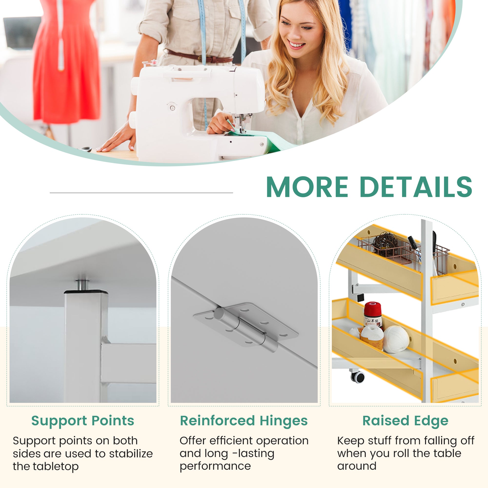HOMREST Home Hobby Sewing Table with Storage Shelves and Storage Bag, Mobile Folding Cutting Table for Large Fabric, Foldable Table for Home Office Sewing Room Craft Room, Fixed Height 36in