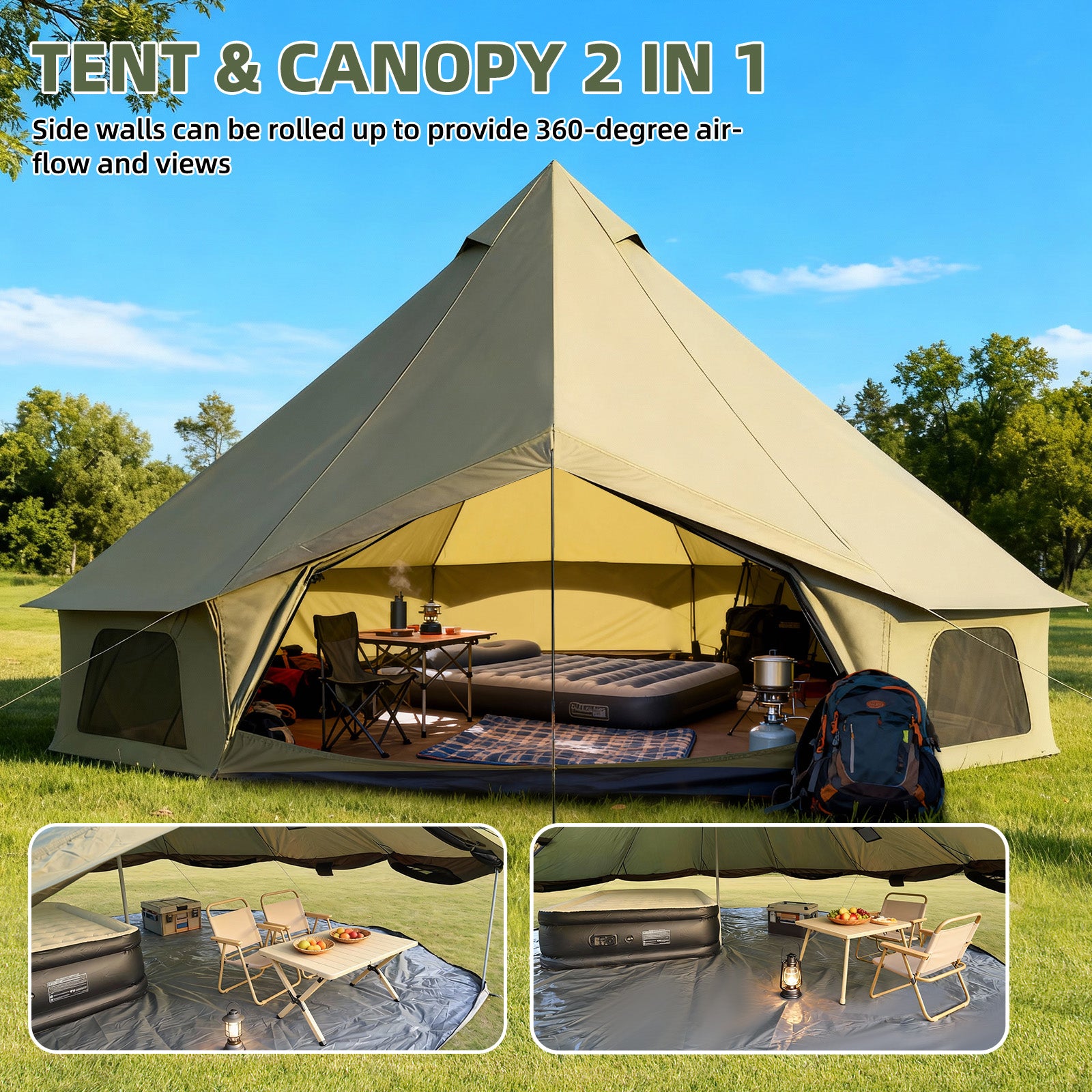 HOMREST Bell Tent for Family Camping, 9.8 FT Yurt Tent with Stove Jack, 4 Season Oxford Tents for Outdoor Party, Hot Tent Shelter Fits 3-4 People