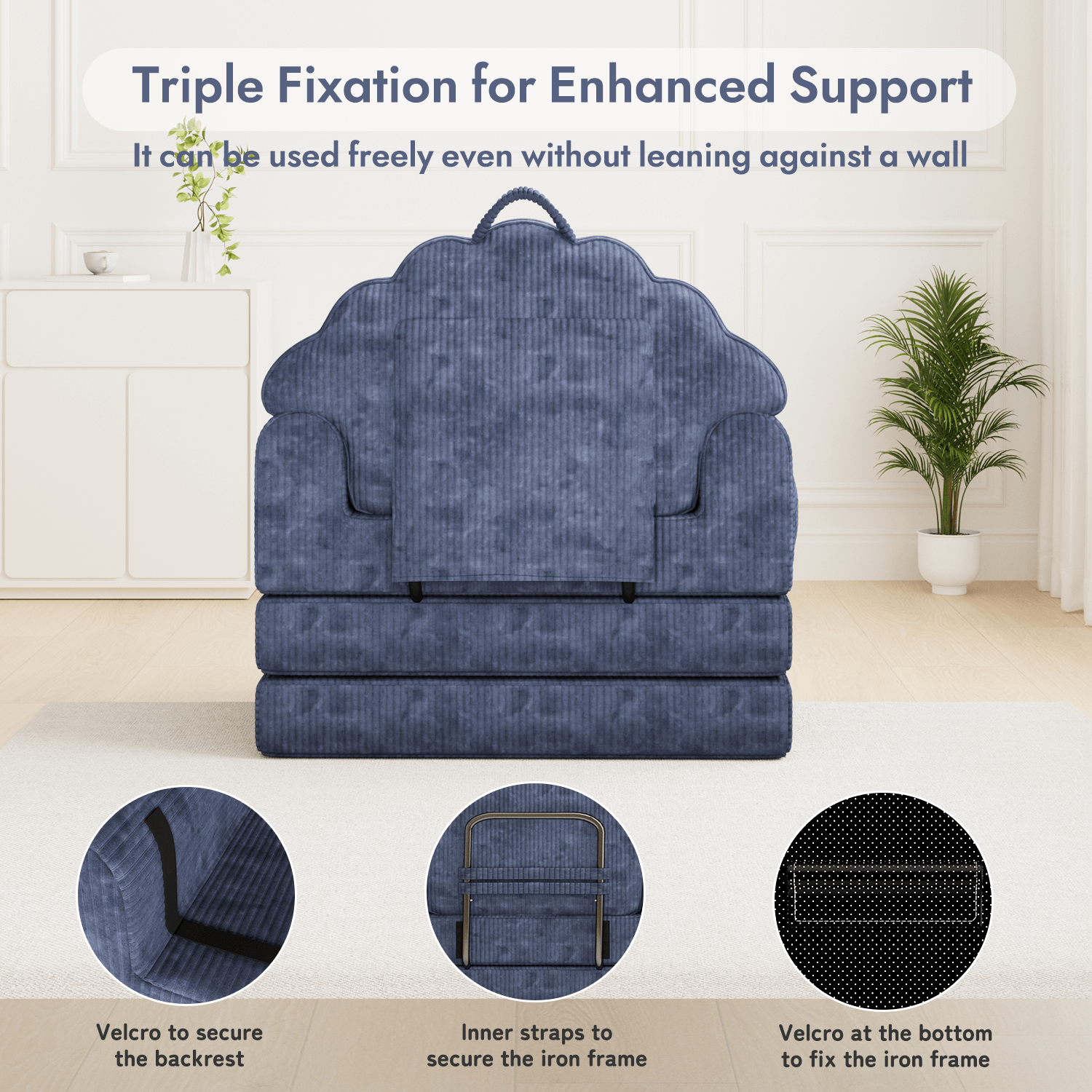 HOMREST 2-in-1 Folding Sofa Bed with Back Support, 75" D x 34" W Convertible Futon Sleeper Chair for Living Room Bedroom Small Spaces, Navy Blue