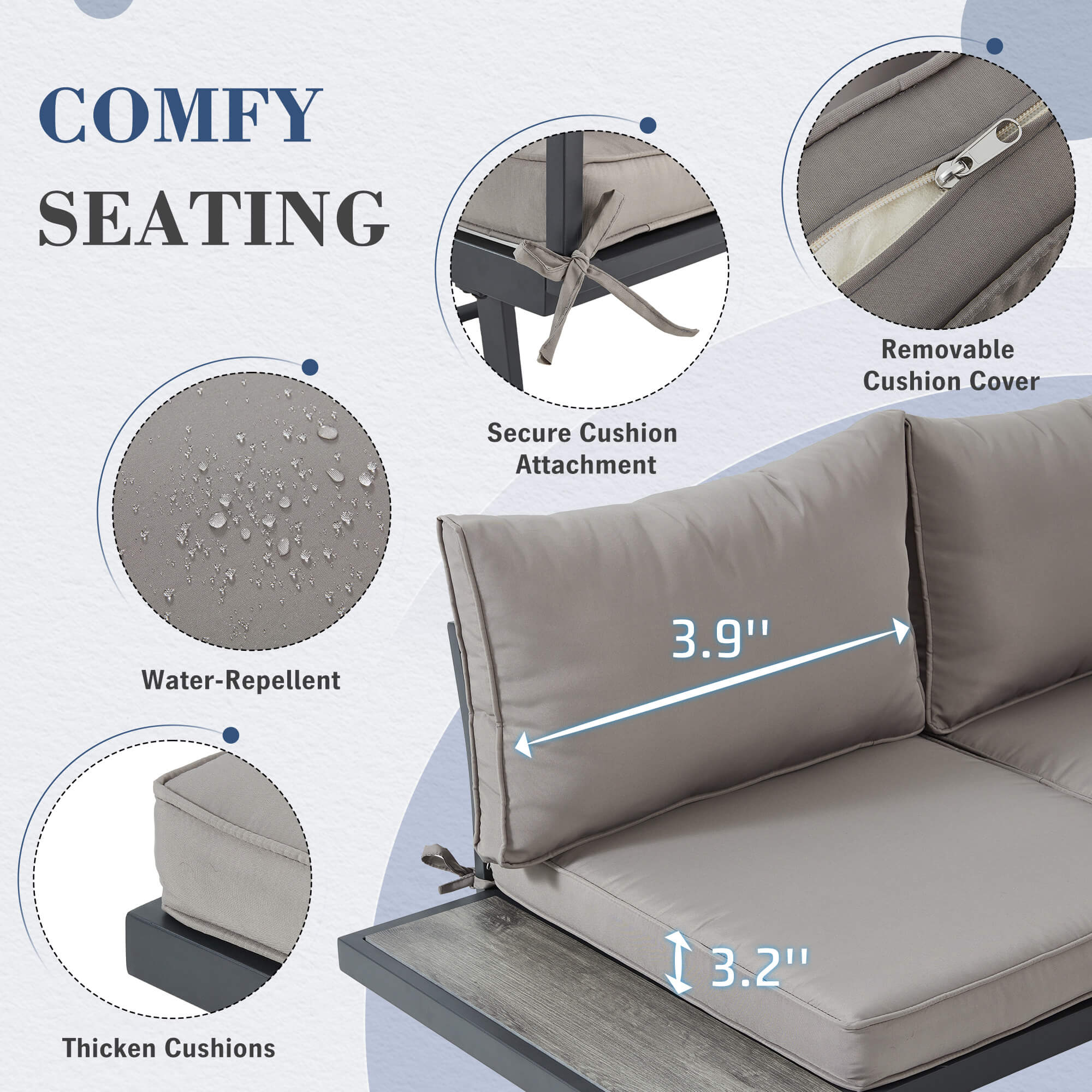 HOMREST Patio Conversation Sets, 4 Piece  Outdoor Patio Furniture Set, Outdoor Furniture with Coffee Table, Gray