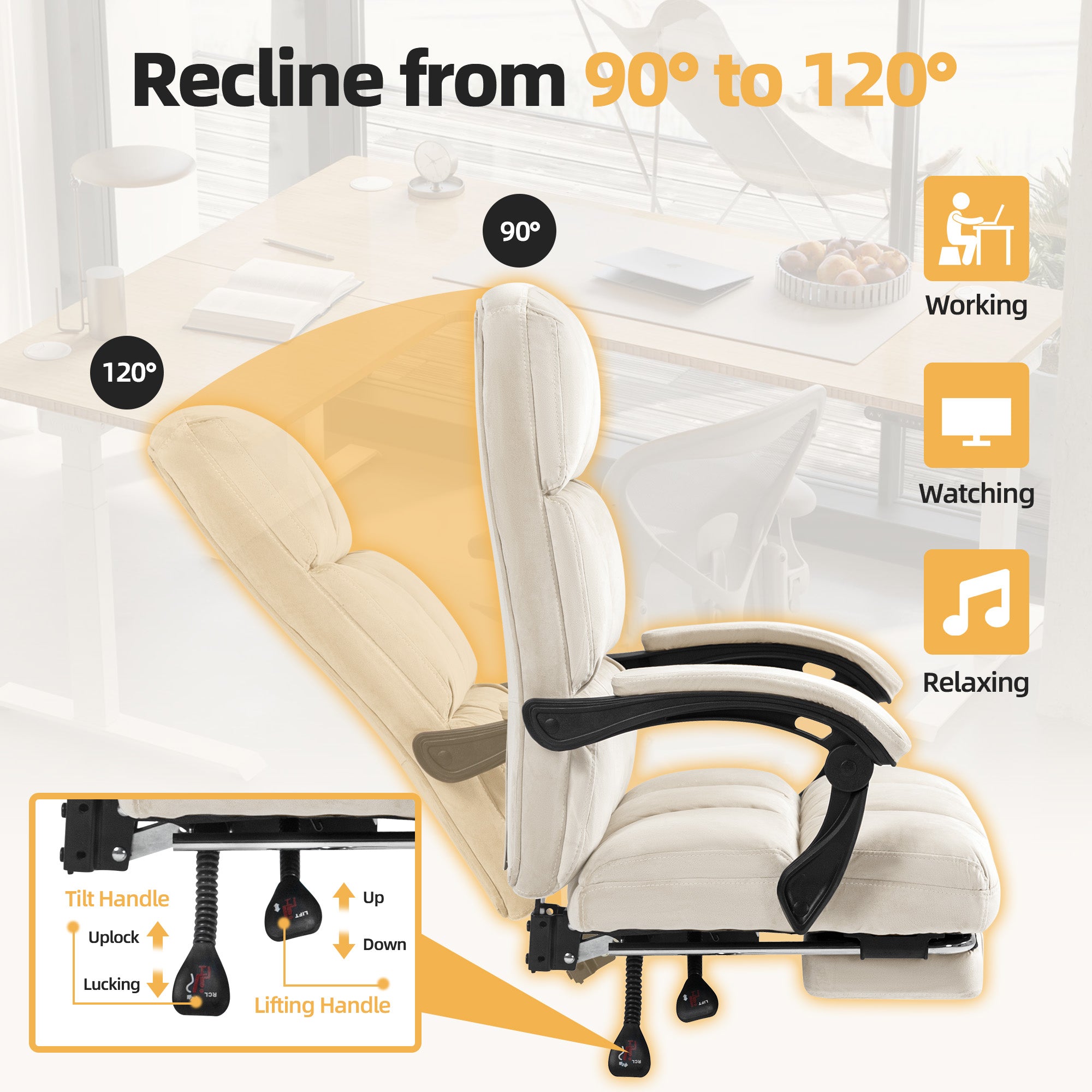 Homrest Velvet Executive Office Chair with Footrest – Adjustable Recline, High Back Comfort