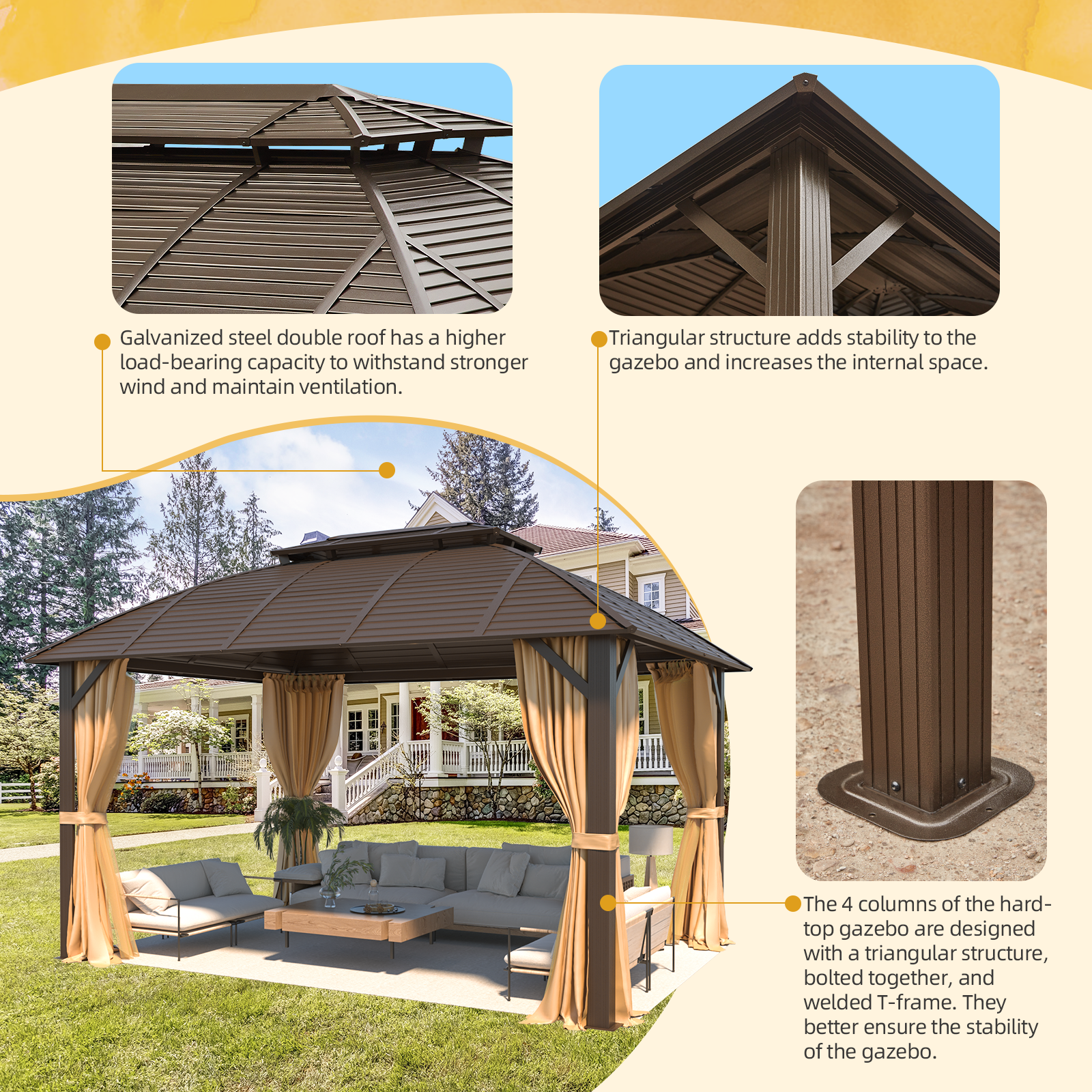 Homrest 10' x 13' Hardtop Gazebo with Galvanized Steel Roof with Aluminum Frame
