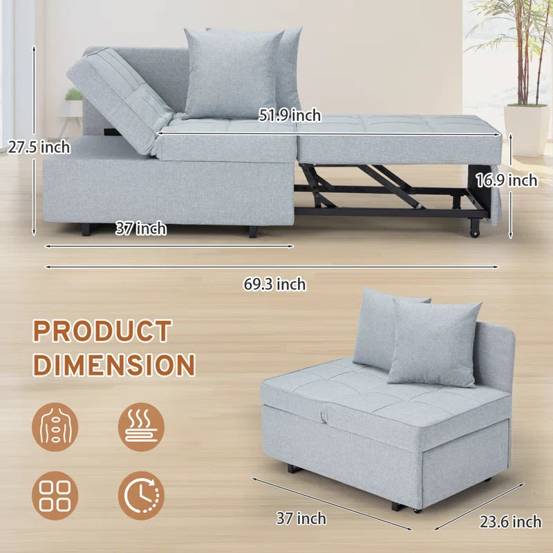 HOMREST 3 IN 1 Futon Sofa Bed Convertible Recliner Lounge for Living Room with Reclining Backrest, Linen,  Light Gray