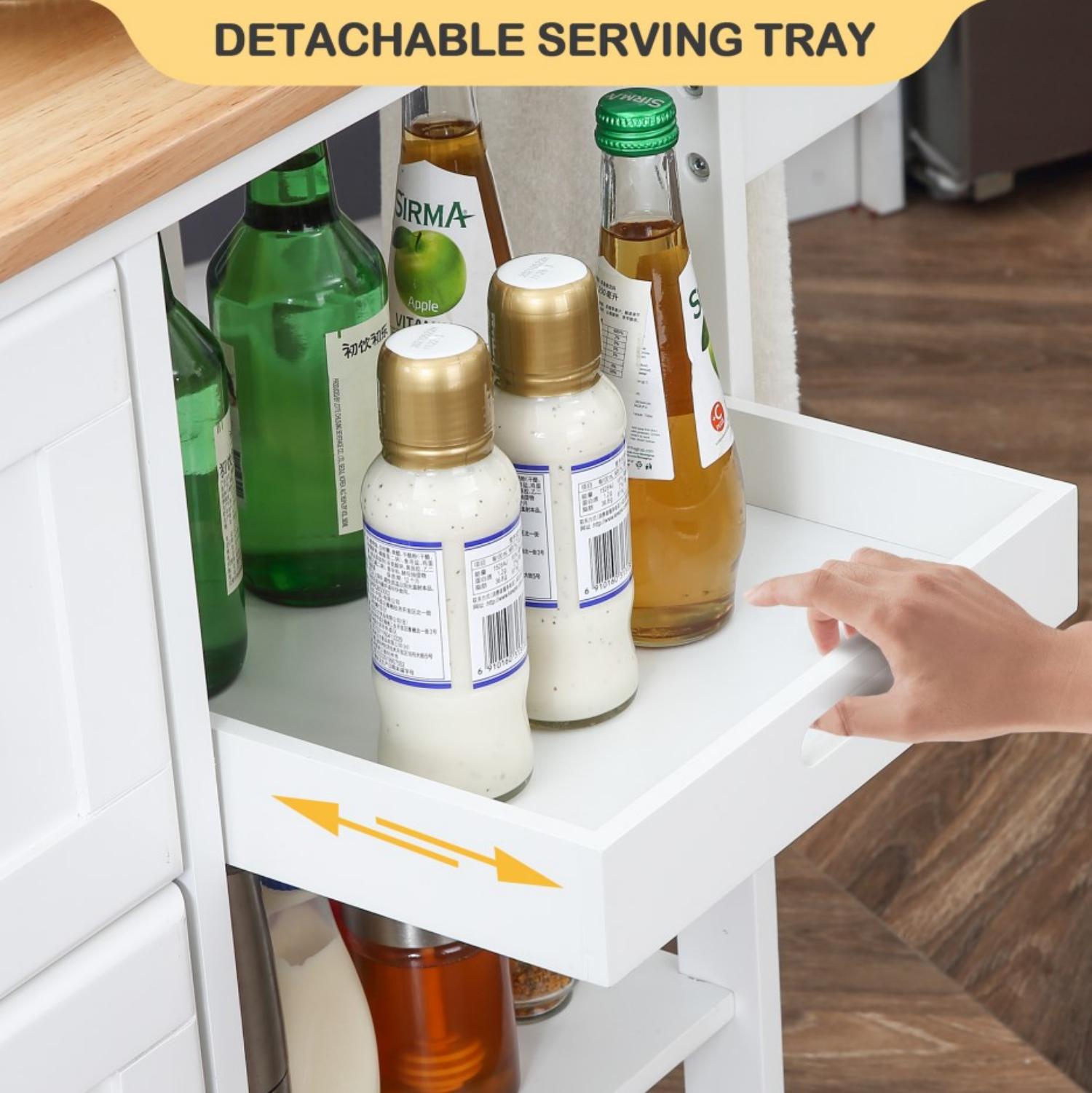 Homrest kitchen island on wheels with detachable serving tray
