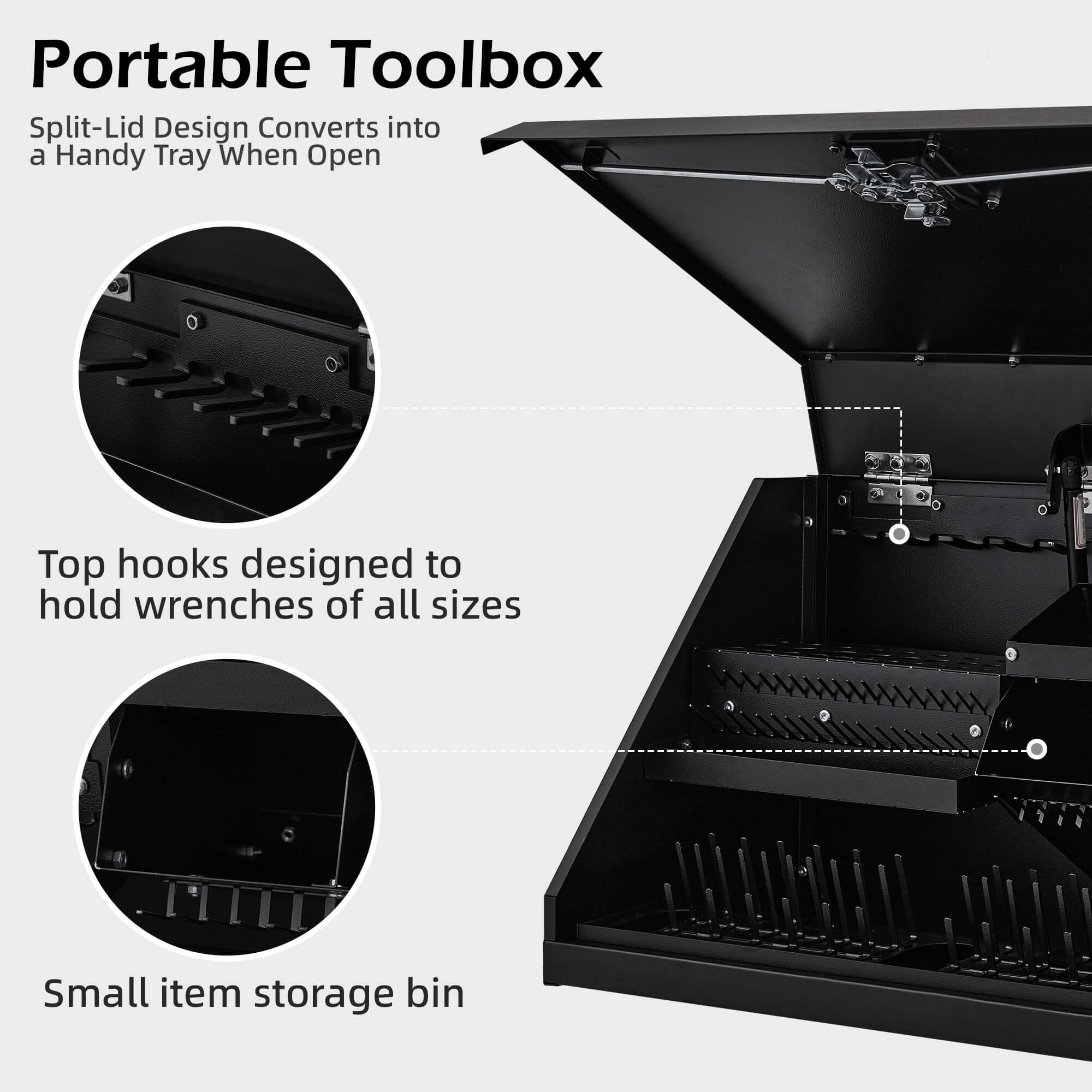 HOMREST 26inch Portable Triangle Toolbox, Heavy Duty Steel Tool Box,Truck Toolbox with Weather-Resistant Finish, Lockable Latches & Carry Handle