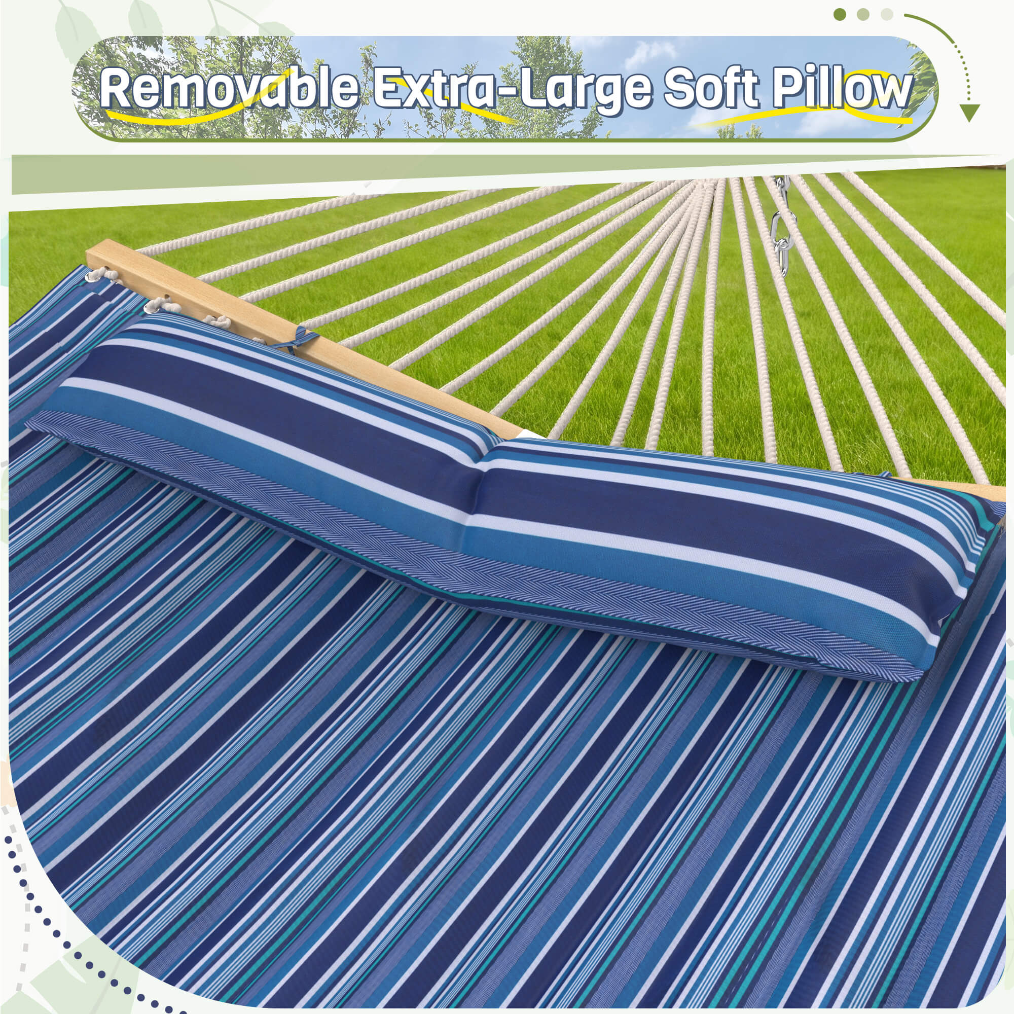 HOMREST Modern Portable Hammock, Outdoor Rope Hammock for Backyard, Beach & Camping, Blue Stripes