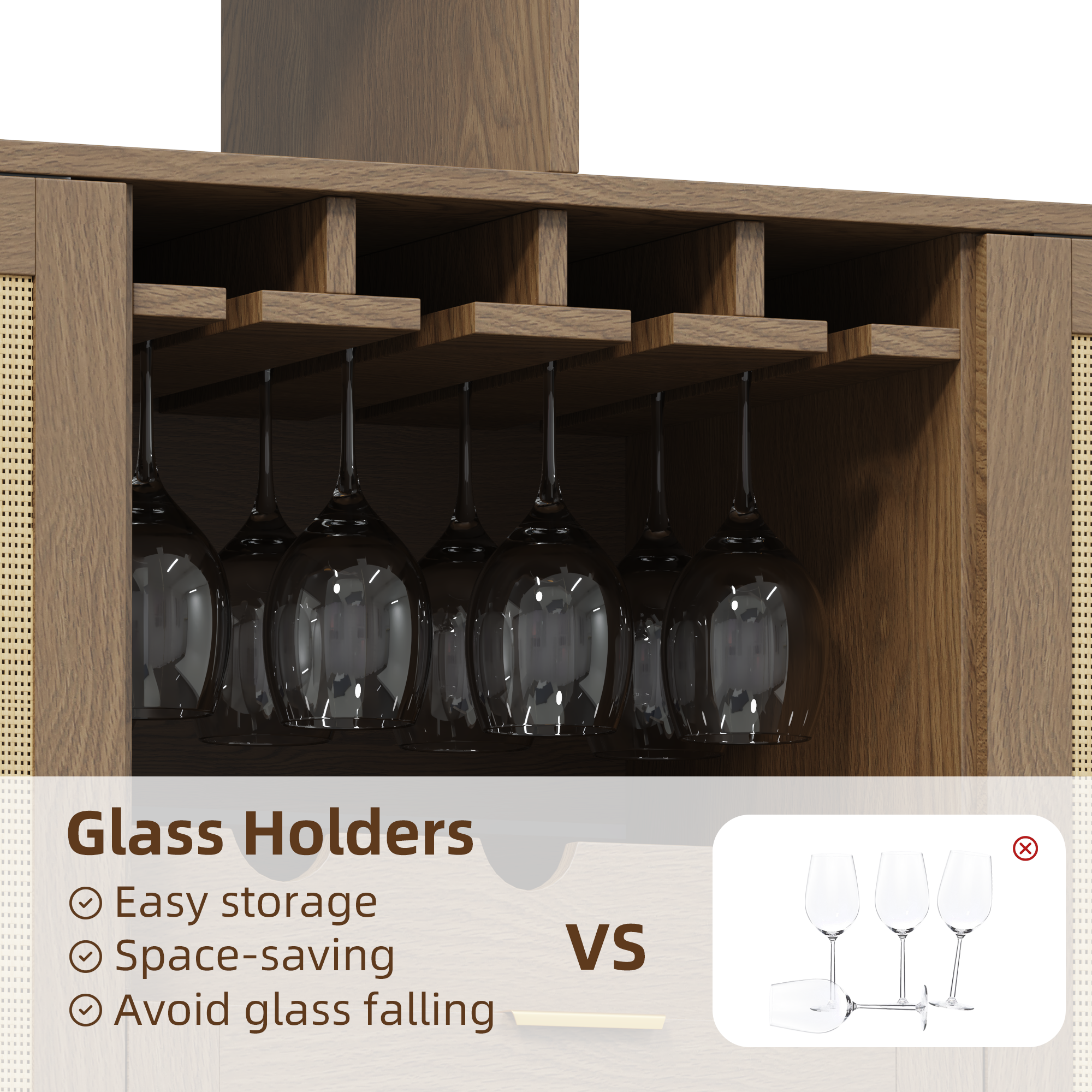 HOMREST Farmhouse Bar Cabinet with Storage, Wine Racks and Drawers for Dining Room and Living Room, Walnut Brown