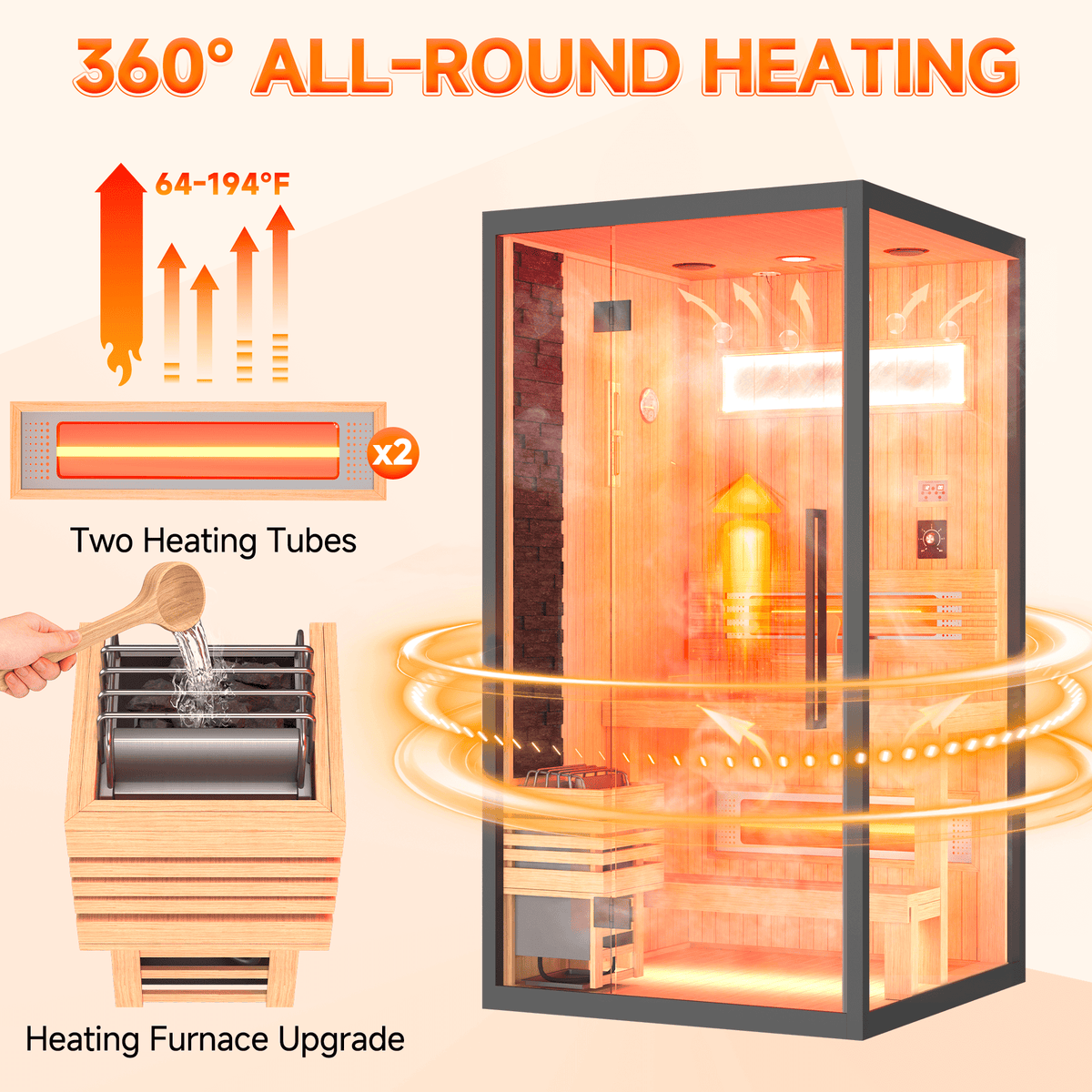 HOMREST 1-2 Person Indoor Hemlock Sauna with Chromotherapy & Bluetooth
