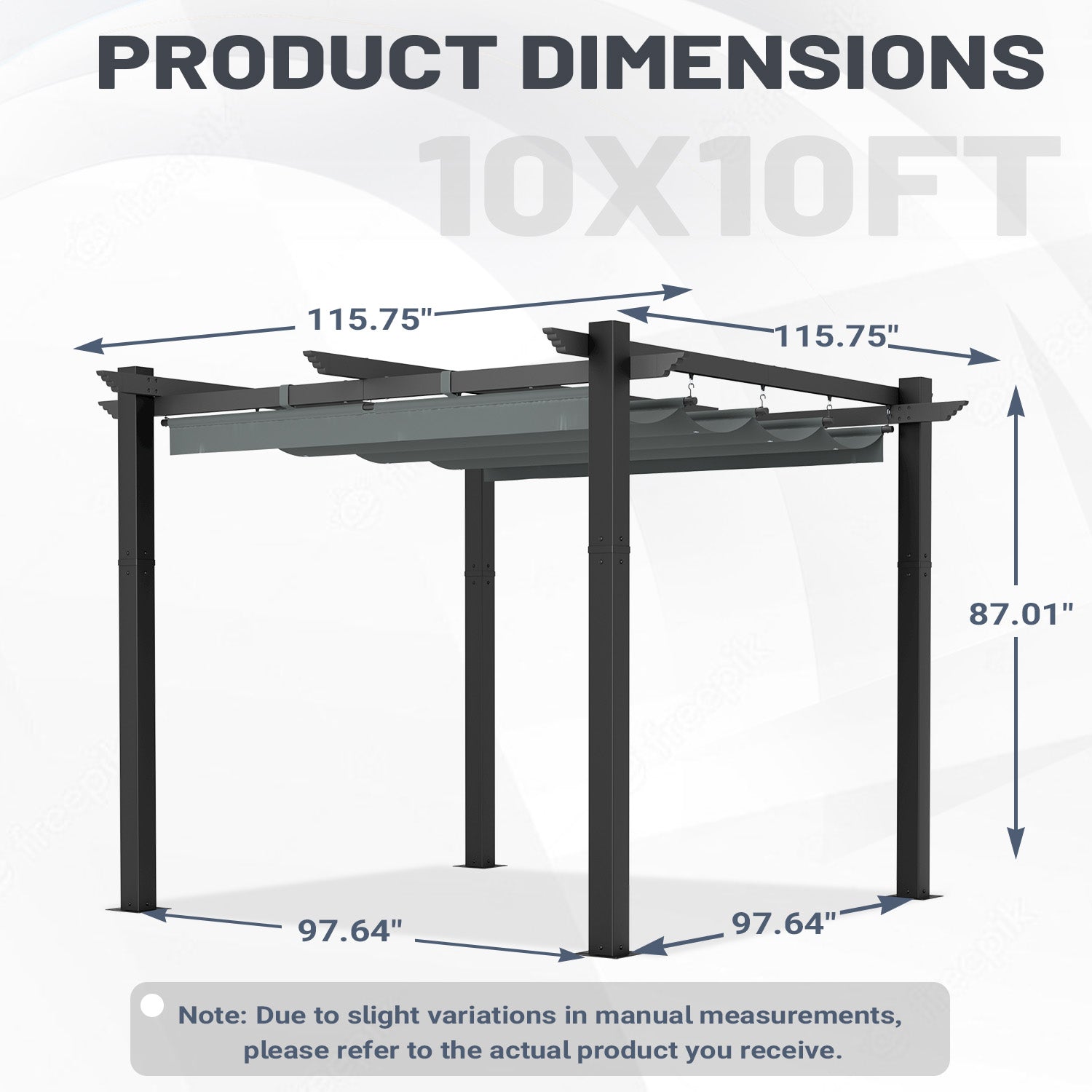 HOMREST Retractable Pergola 10x10 Ft, Upgraded Sun Shade with Waterproof Canopy, Durable Metal Patio Shelter with Magnetic Attachment for Backyard Garden Deck (Gary)
