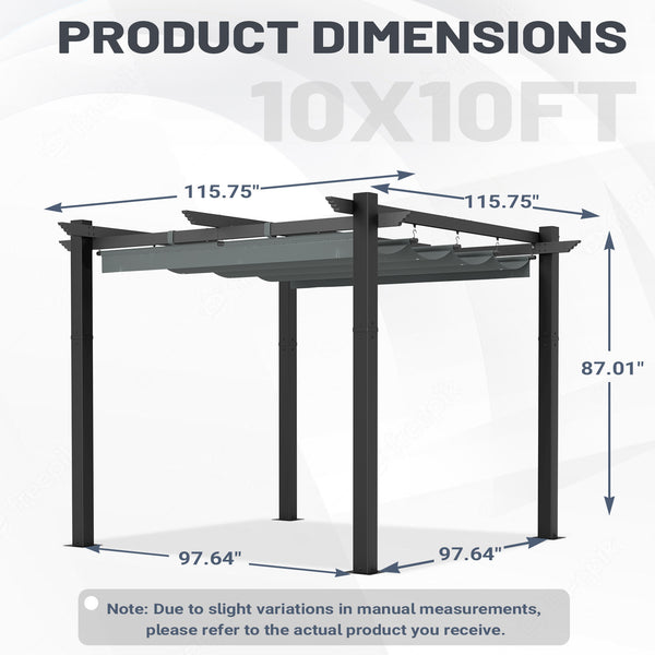 HOMREST Retractable Pergola 10x10 Ft, Upgraded Sun Shade with Waterproof Canopy, Durable Metal Patio Shelter with Magnetic Attachment for Backyard Garden Deck (Gary)