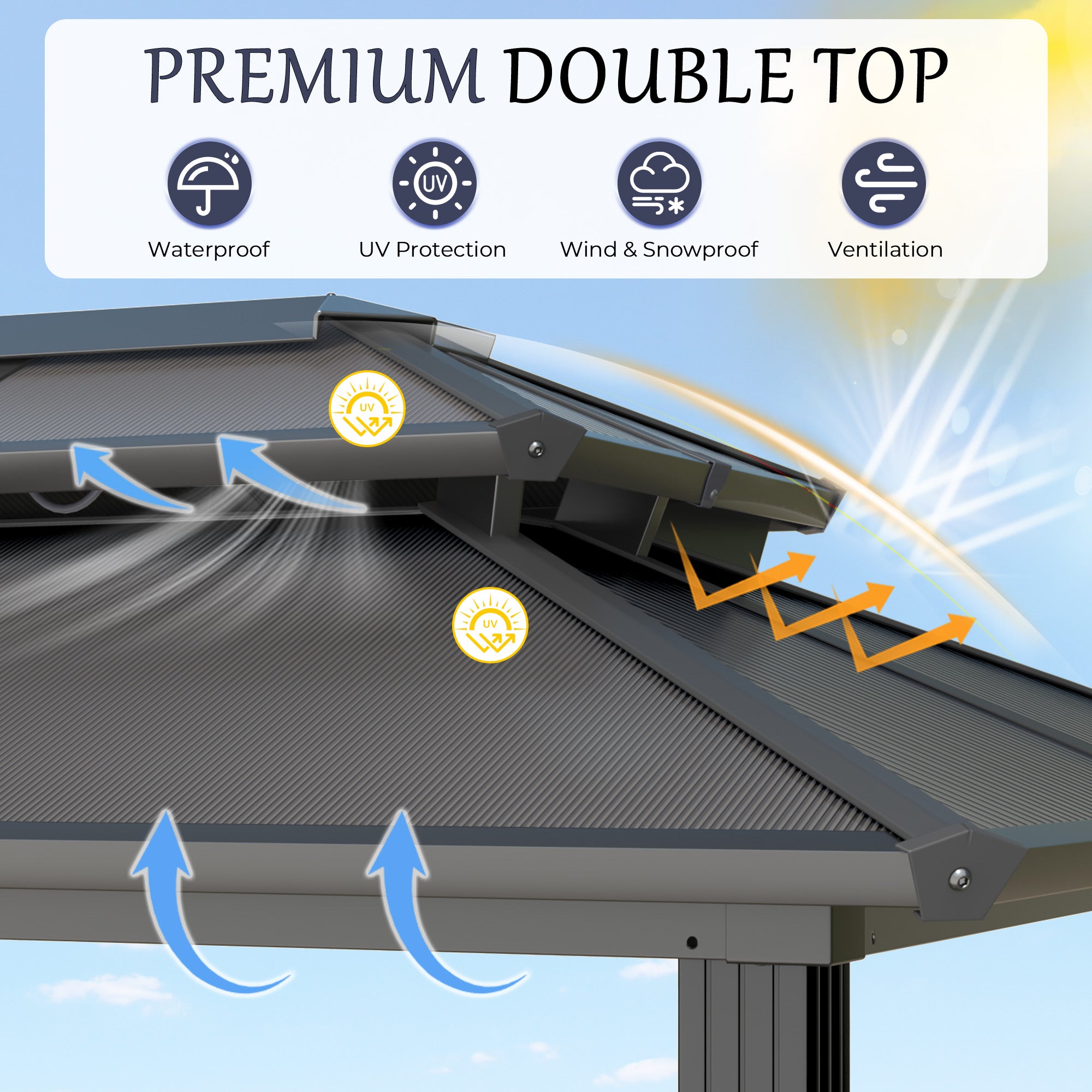 8' x 6' Hardtop Grill Gazebo, Outdoor Metal BBQ Gazebo with Storage Cabinet, Double Roof Hardtop Gazebo, Includes Ceiling Hooks, Suitable for Lawn, Courtyard and Garden