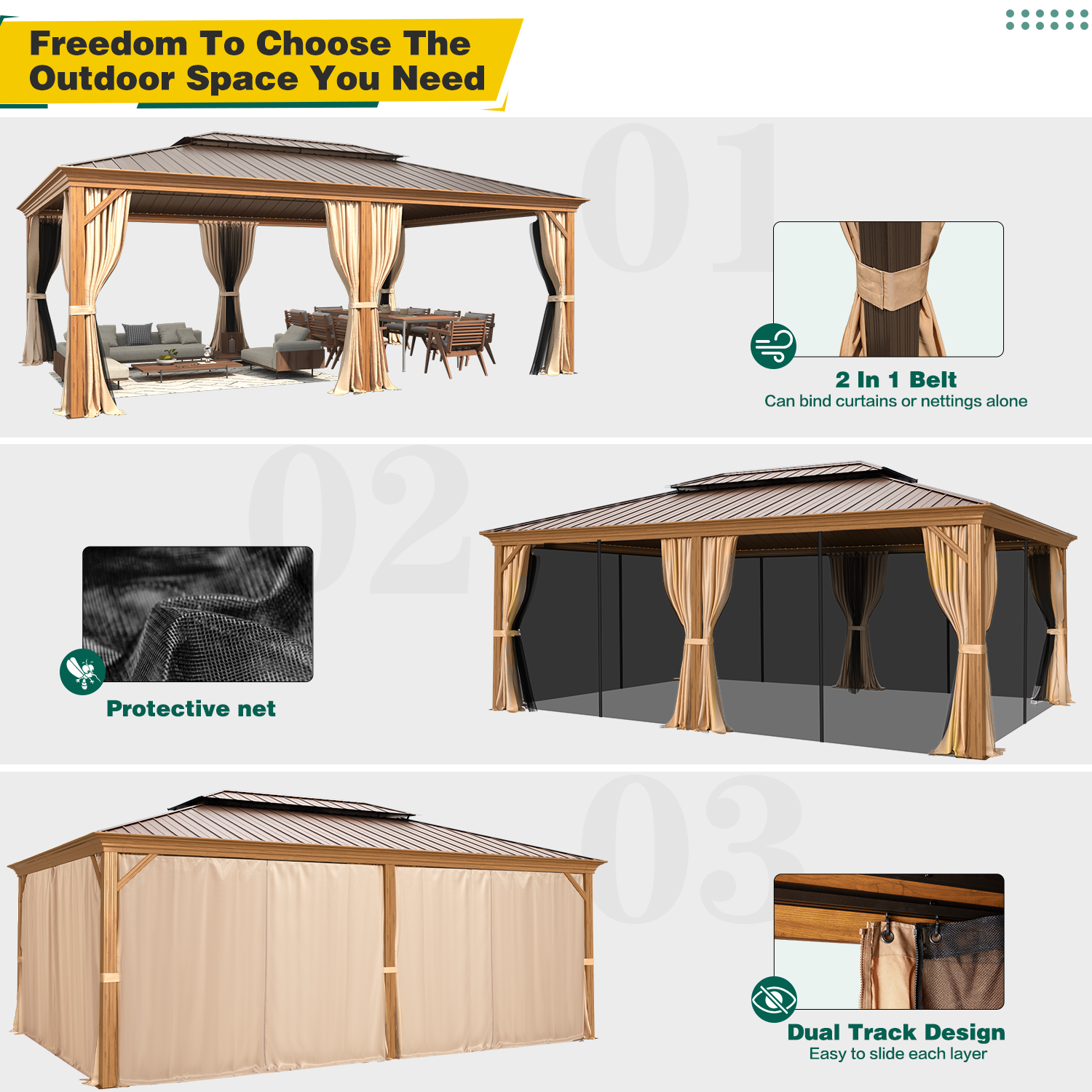 HOMREST 14X20 Grill Gazebo with Galvanized Hardtop Roof, Wood Grain
