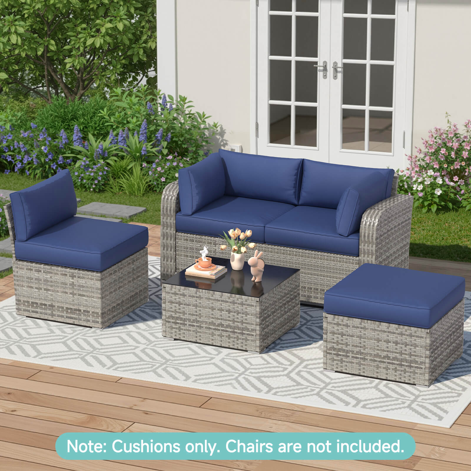 HOMREST 9-Piece Outdoor Sectional Cushions for 4-Seat Sofa, Waterproof Deep Seat w/ Non-Slip & Machine Washable Covers, Navy Blue