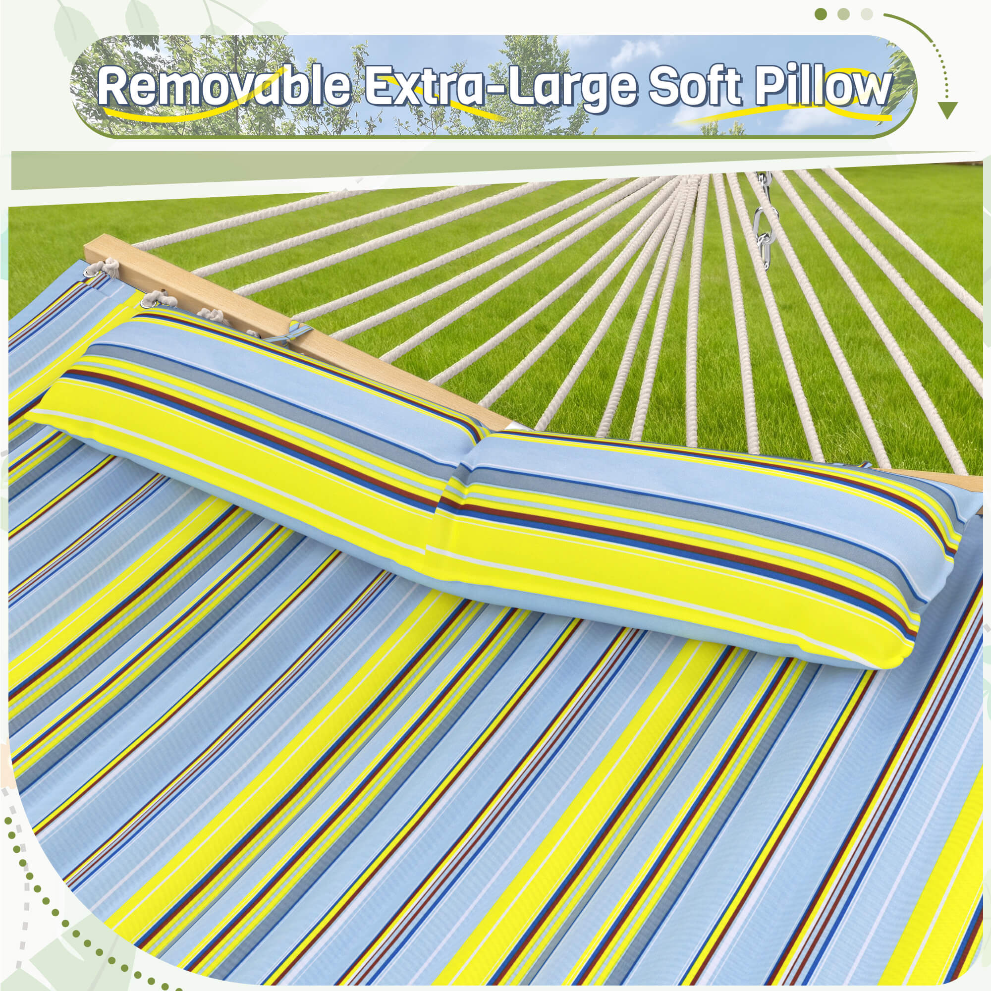 HOMREST Modern Portable Hammock, Outdoor Rope Hammock for Backyard, Beach & Camping, Green Stripes