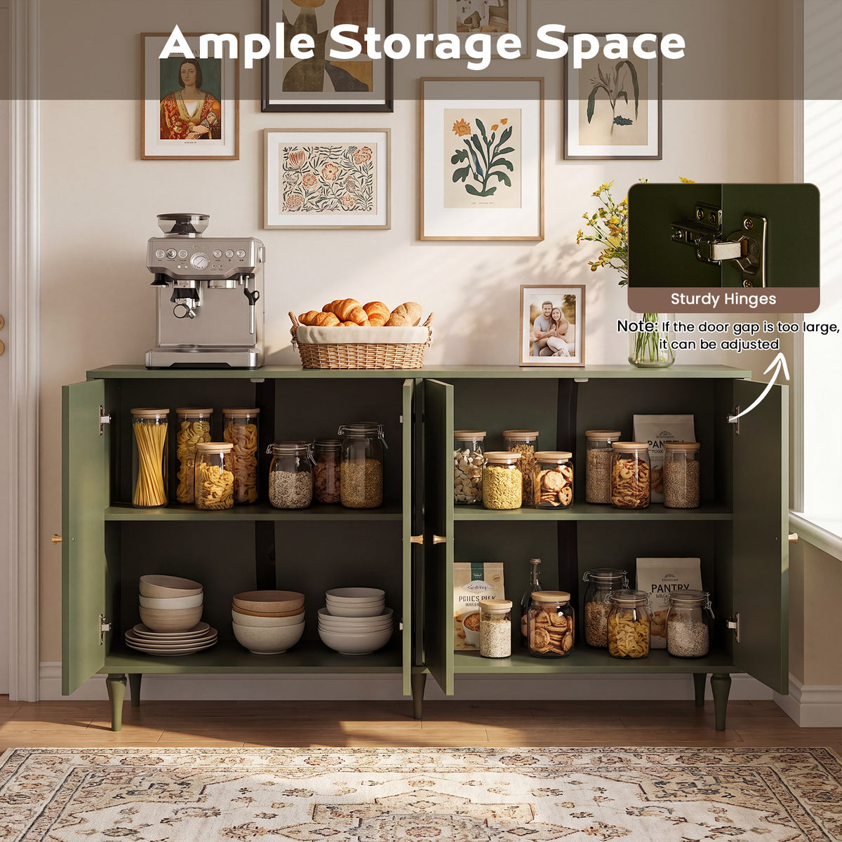 HOMREST Forest Green Storage Cabinet with 4 Doors and Adjustable Shelves, Green