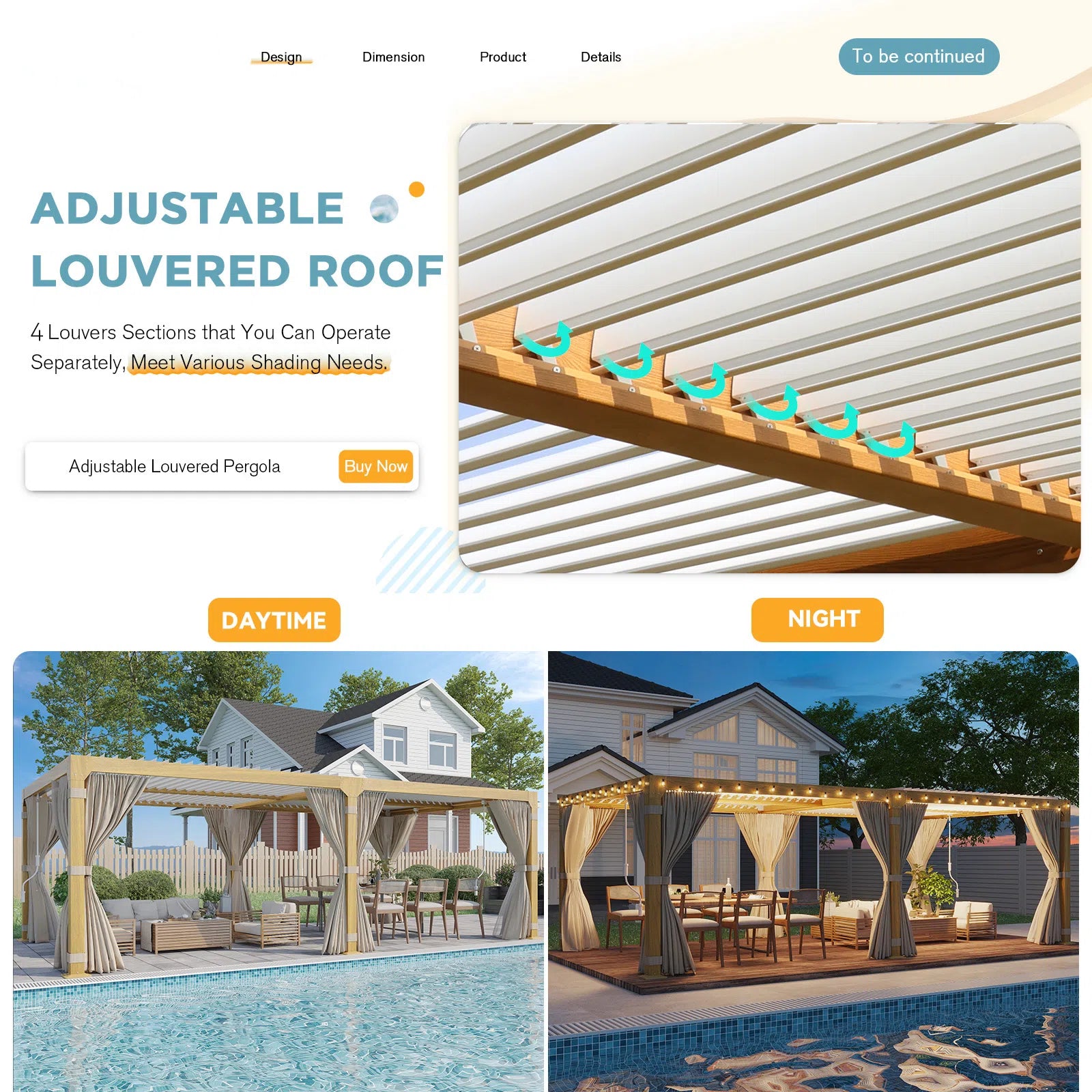 HOMREST Louvered Pergola 12x24 Outdoor Hard Top Pergola with Aluminum Frame and Adjustable Metal Rainproof Roof for Garden & Patio, Curtains and Netting Included, Wood Grain