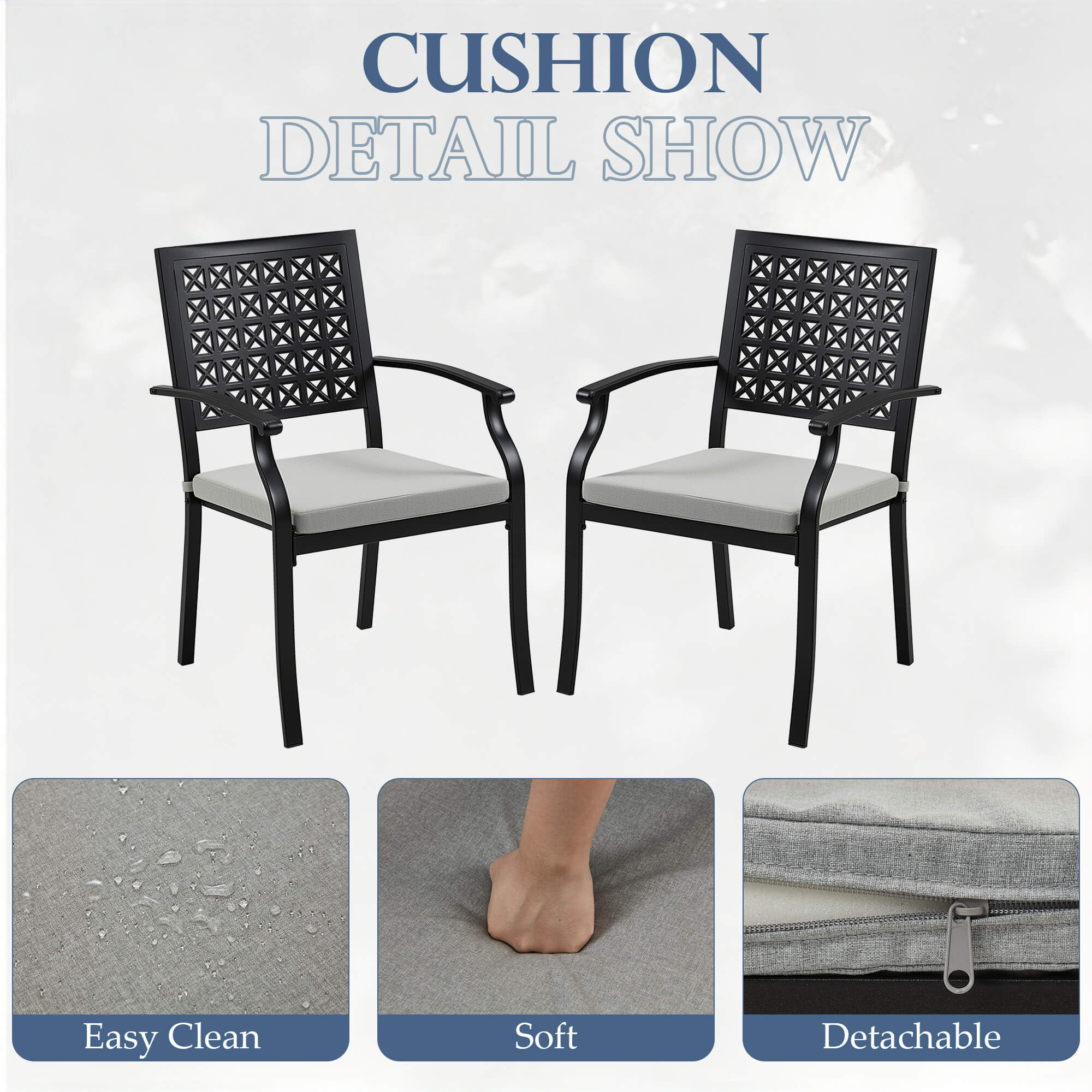 HOMREST Patio Dining Chairs Set of 2, Outdoor Metal Chairs with Armrests and Cushions, Patio Chair Set for Patio, Pool and Garden