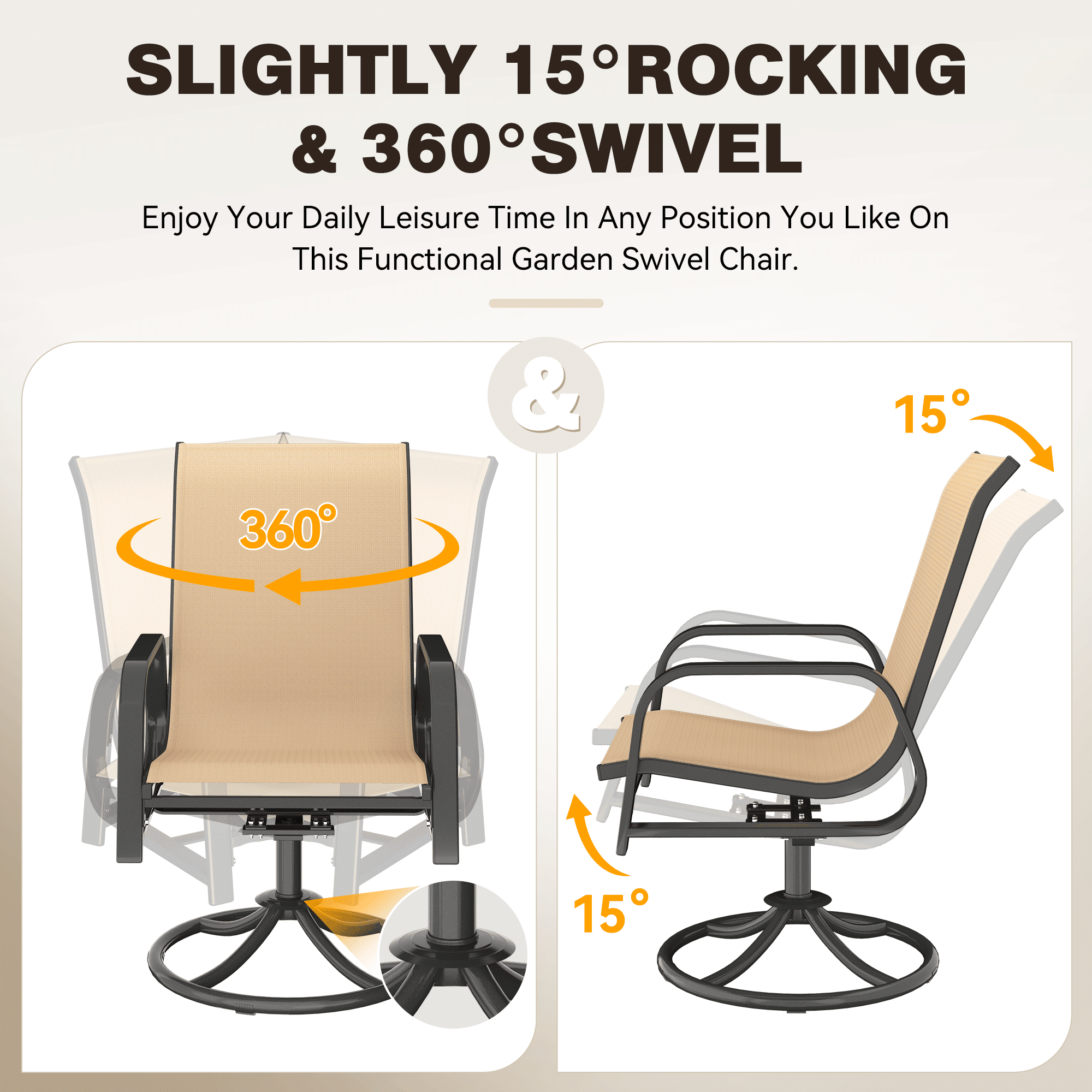 HOMREST 360° Swivel Dining Chairs Set of 4, Padded Textilene & Metal Frame, Brown
