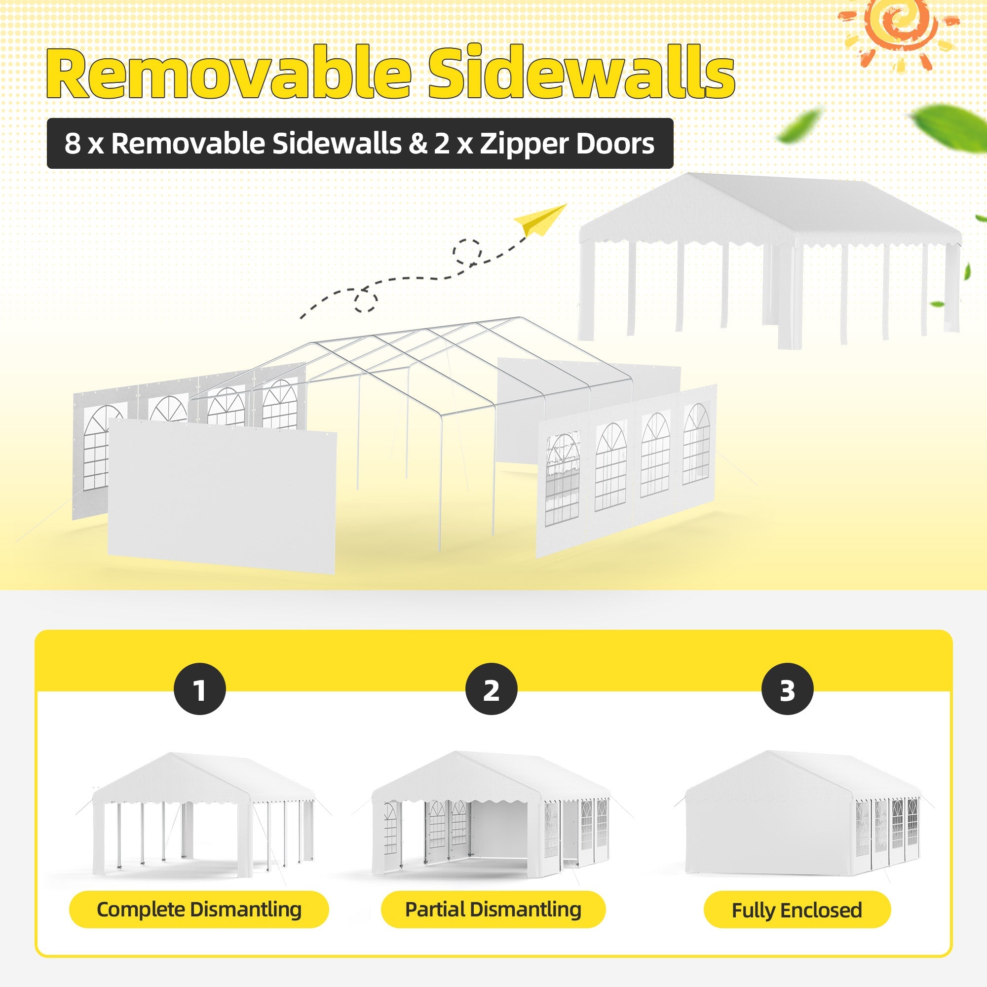 HOMREST 13x26 Ft Heavy Duty Party Tent Gazebo For Events Weddings BBQs Removable Sidewall Windows Storage Bags Included White