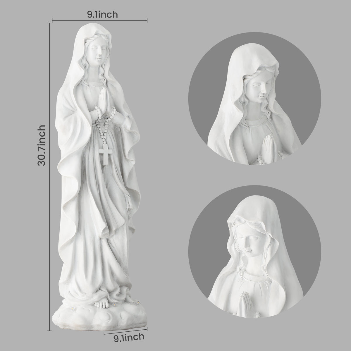 HOMREST 30.7 Inch Virgin Mary Praying Statue Outdoor Garden Religious Sculpture Magnesium Oxide Mary Statue for Yard Patio Lawn Home Entryway Hallway Decor (White)