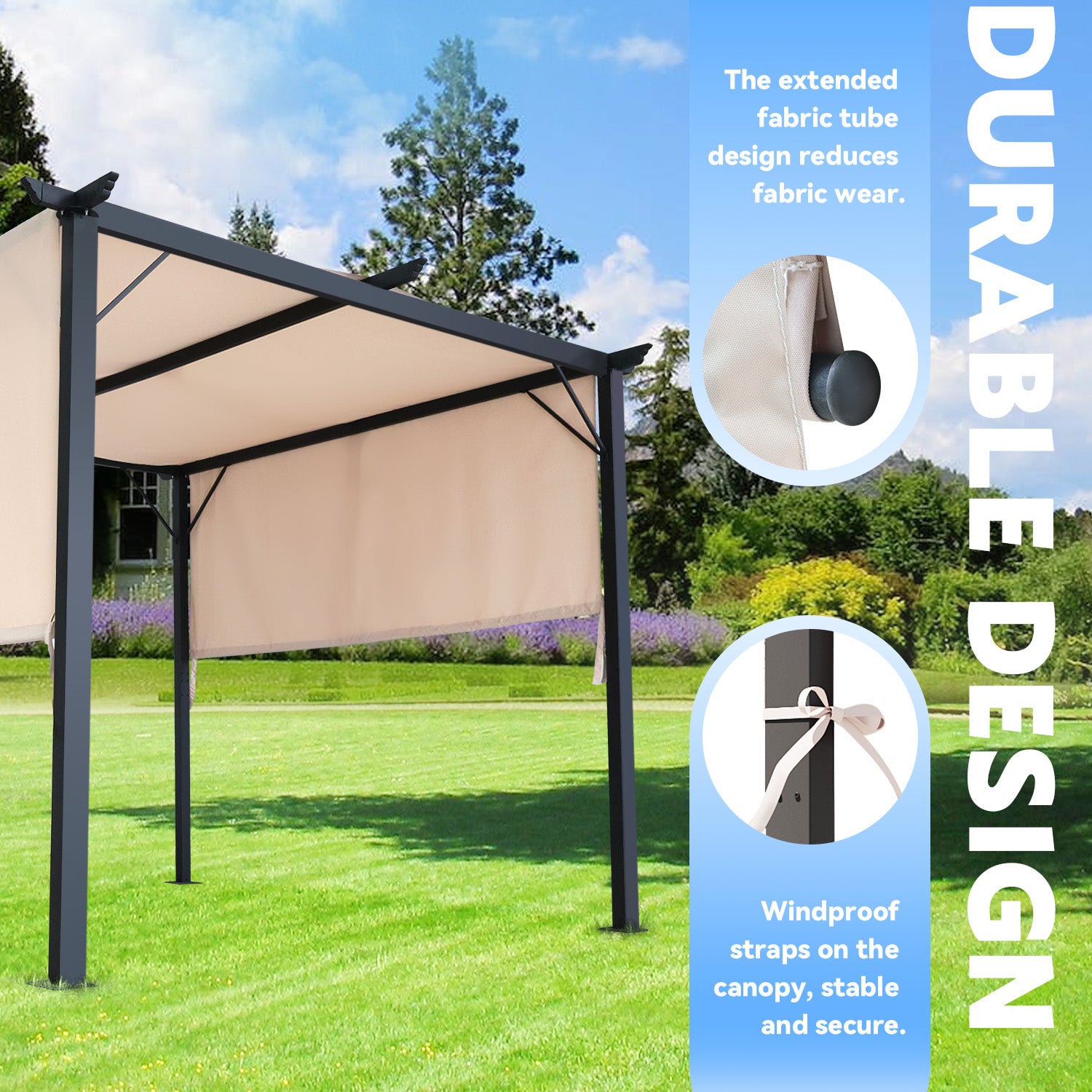 HOMREST Outdoor Pergola 10x10 Ft, Metal Freestanding Shelter with Adjustable Side Sun Shades, Canopy for Patios Backyard Garden Deck (Beige)