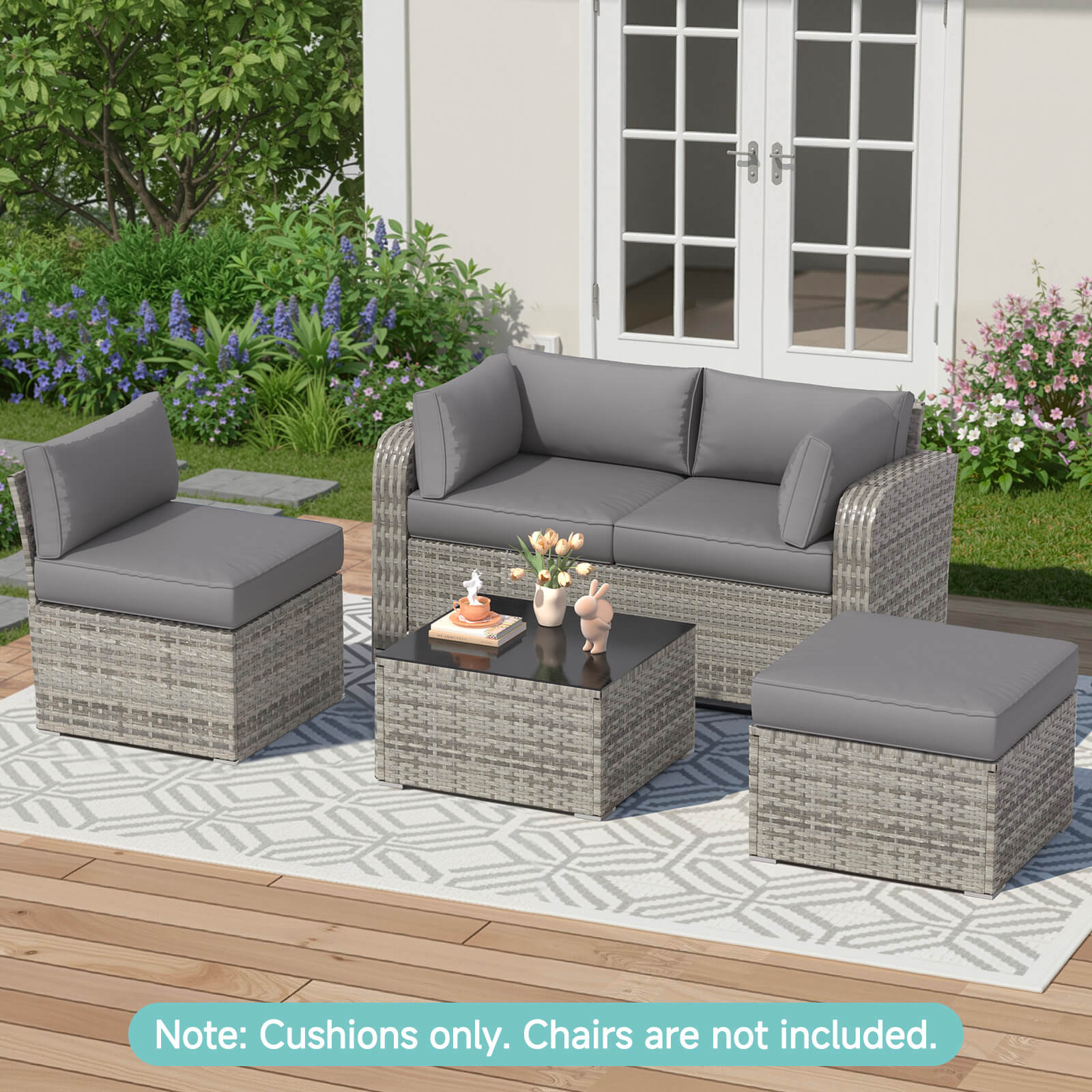 HOMREST 9-Piece Outdoor Sectional Cushions for 4-Seat Sofa, Waterproof Deep Seat w/ Non-Slip & Machine Washable Covers, Gray