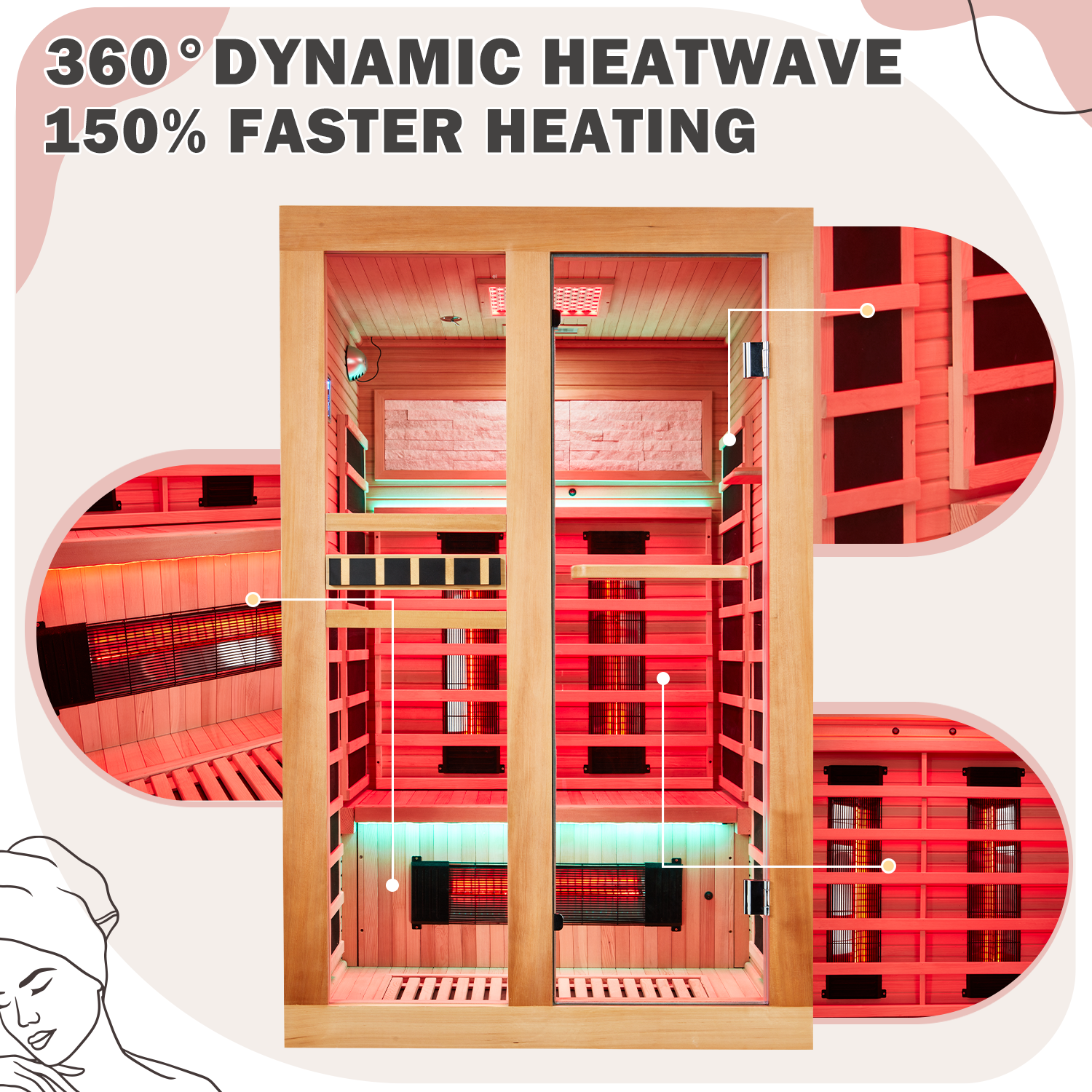 HOMREST 2 Person Infrared Sauna with Red Light Therapy, Himalayan Salt, Full Spectrum Heating & Chromotherapy