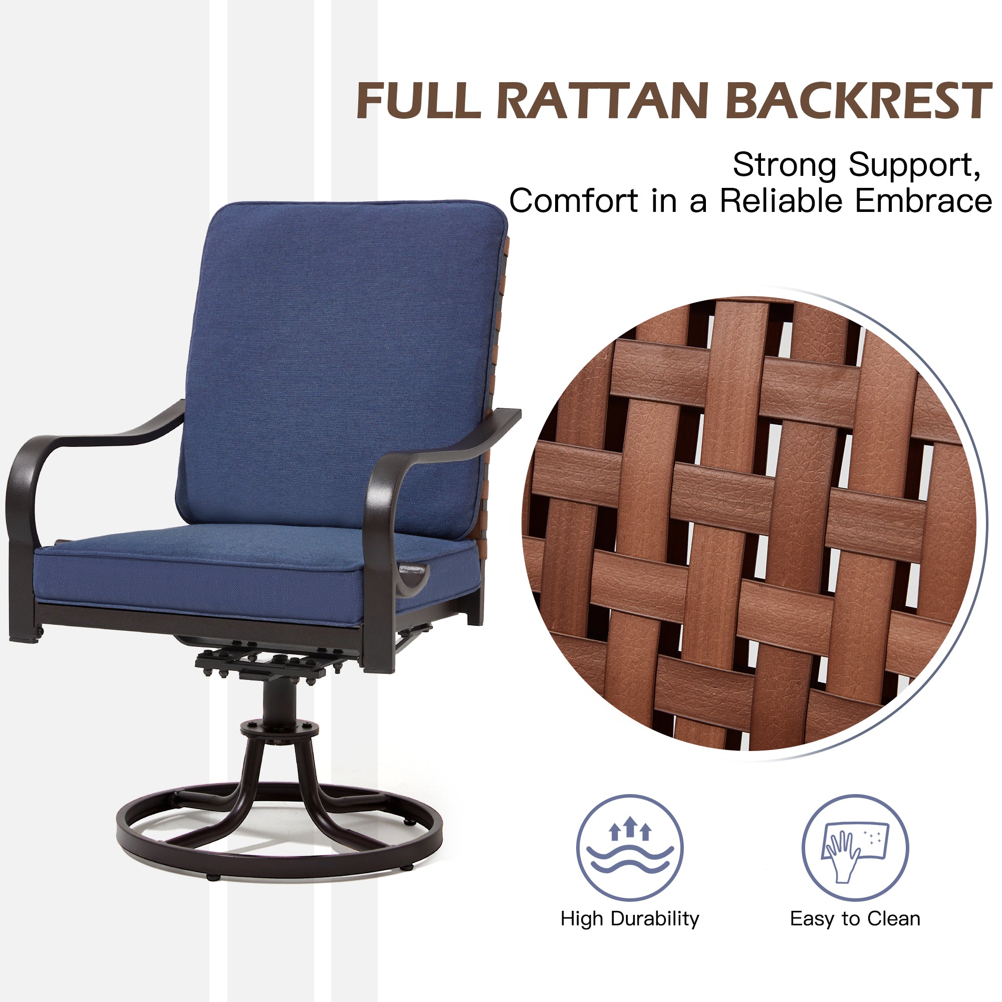 HOMREST Swivel Patio Chairs Set of 2 with Thickened Cushions, Blue