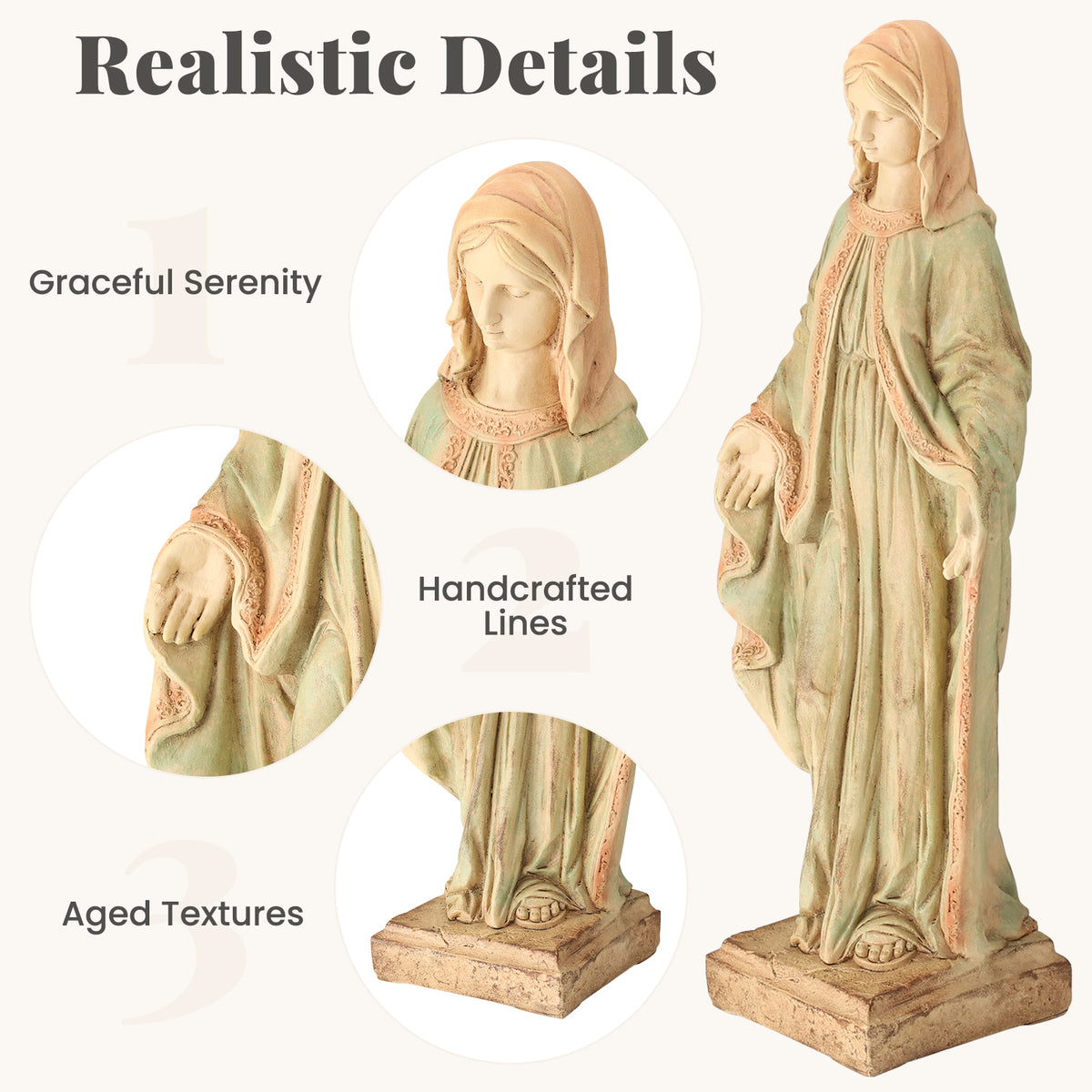 HOMREST Virgin Mary Garden Statue Outdoor 31.5” – Large Praying Holy Madonna Resin Sculpture, Blessed Mother of God Catholic Saint Yard & Lawn Religious Decor