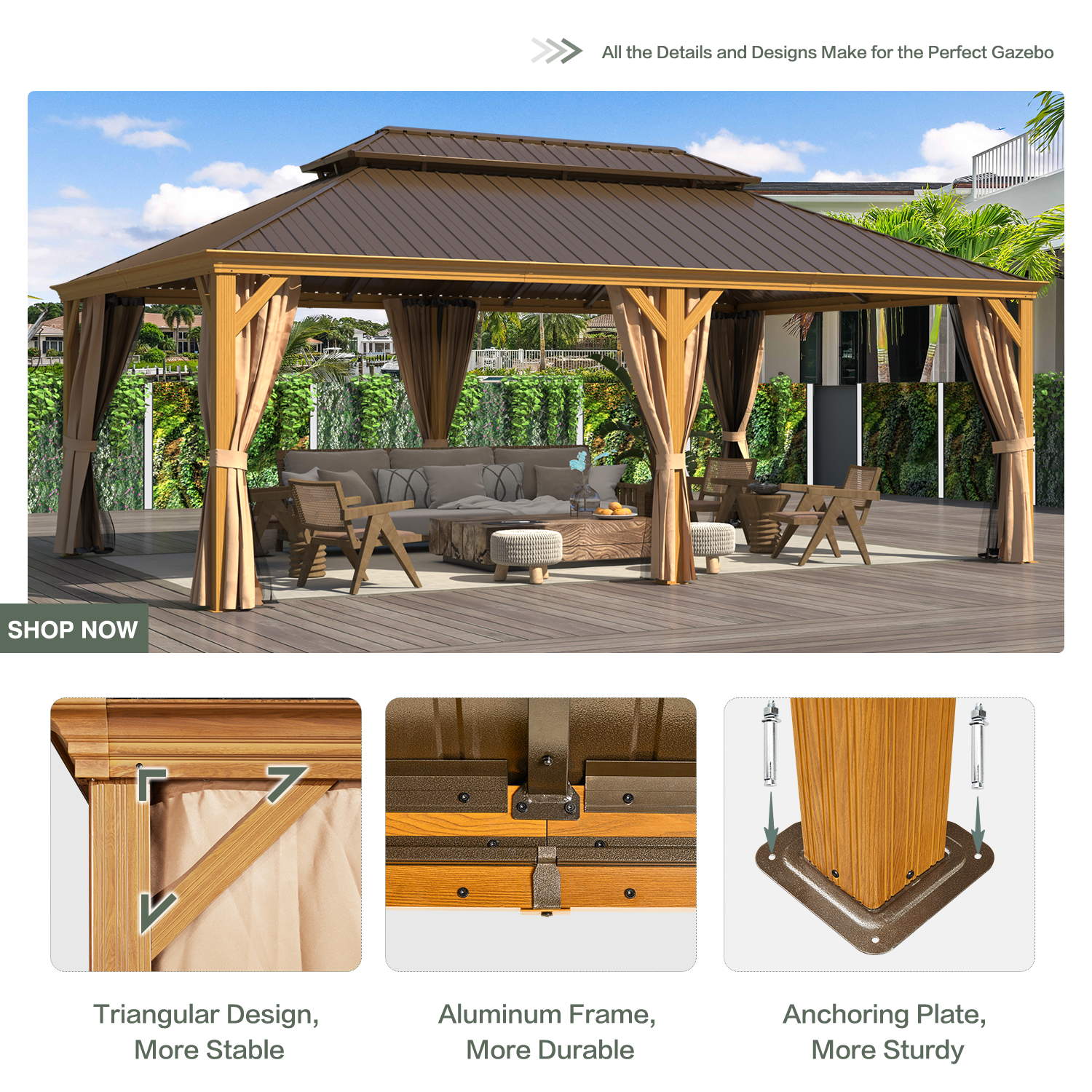 HOMREST 14X22 Hardtop Gazebo with Privacy Screen