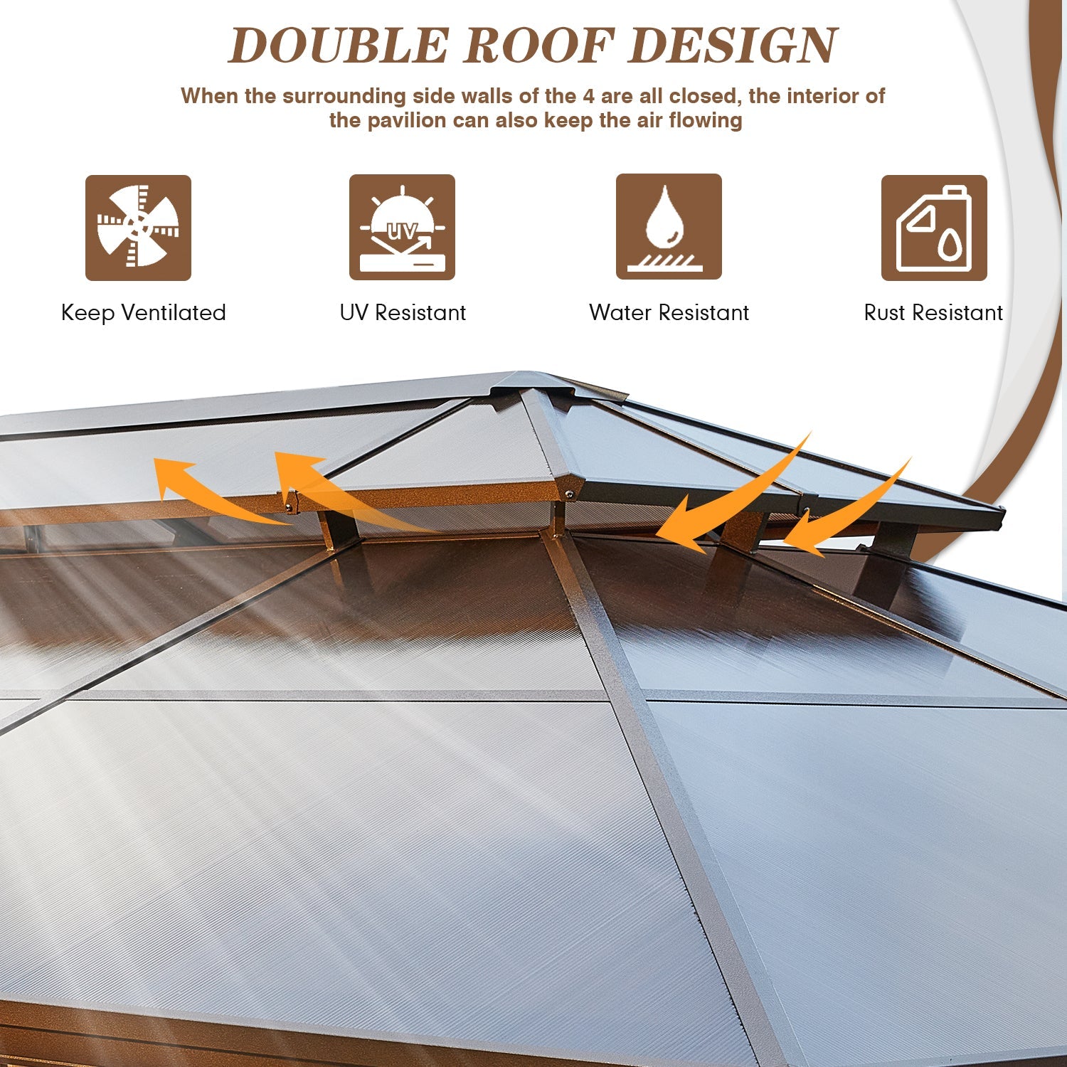 Homrest 12'x20' Hardtop Gazebo, Outdoor Polycarbonate Double Roof Canopy, Aluminum Frame Permanent Pavilion